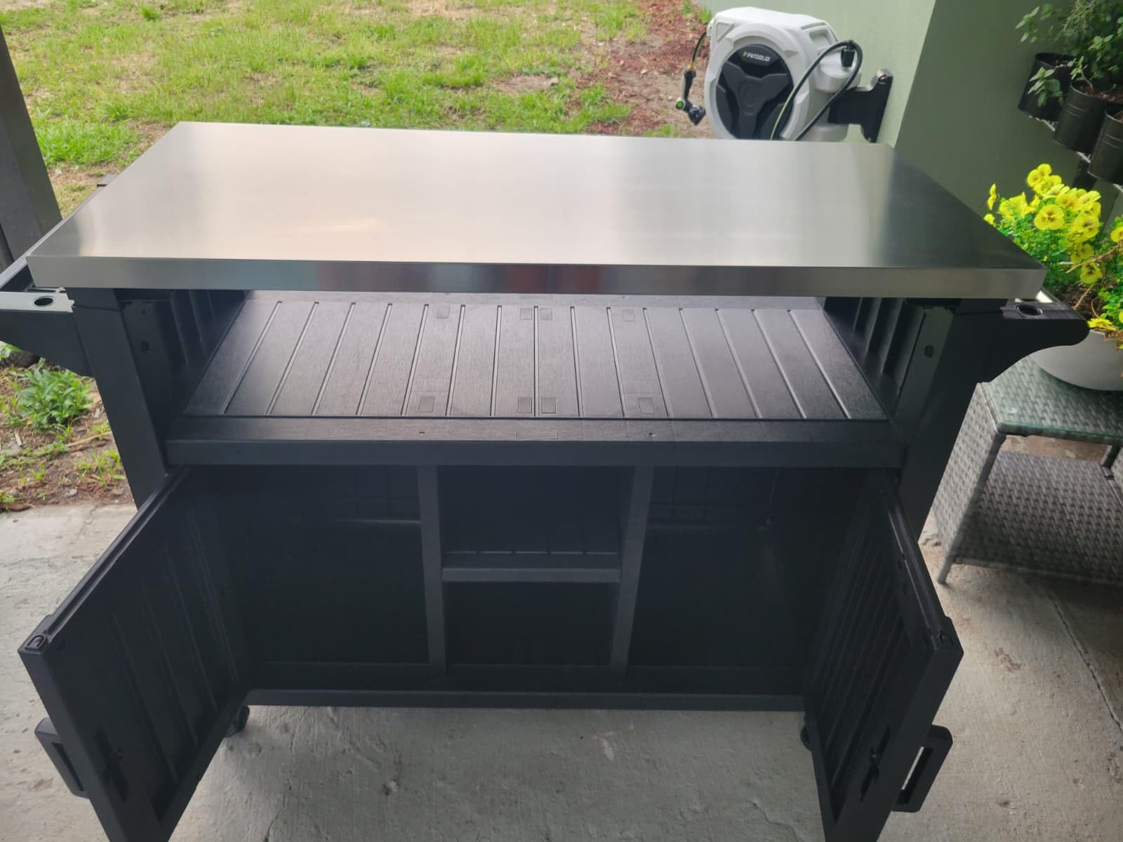 Bifanuo Outdoor Grill Table Grill Cart with Stainless Steel Top & Storage Cabinet for Food Prep and Storage, Portable and Durable with Wheels (Standard Black) customer photo 1