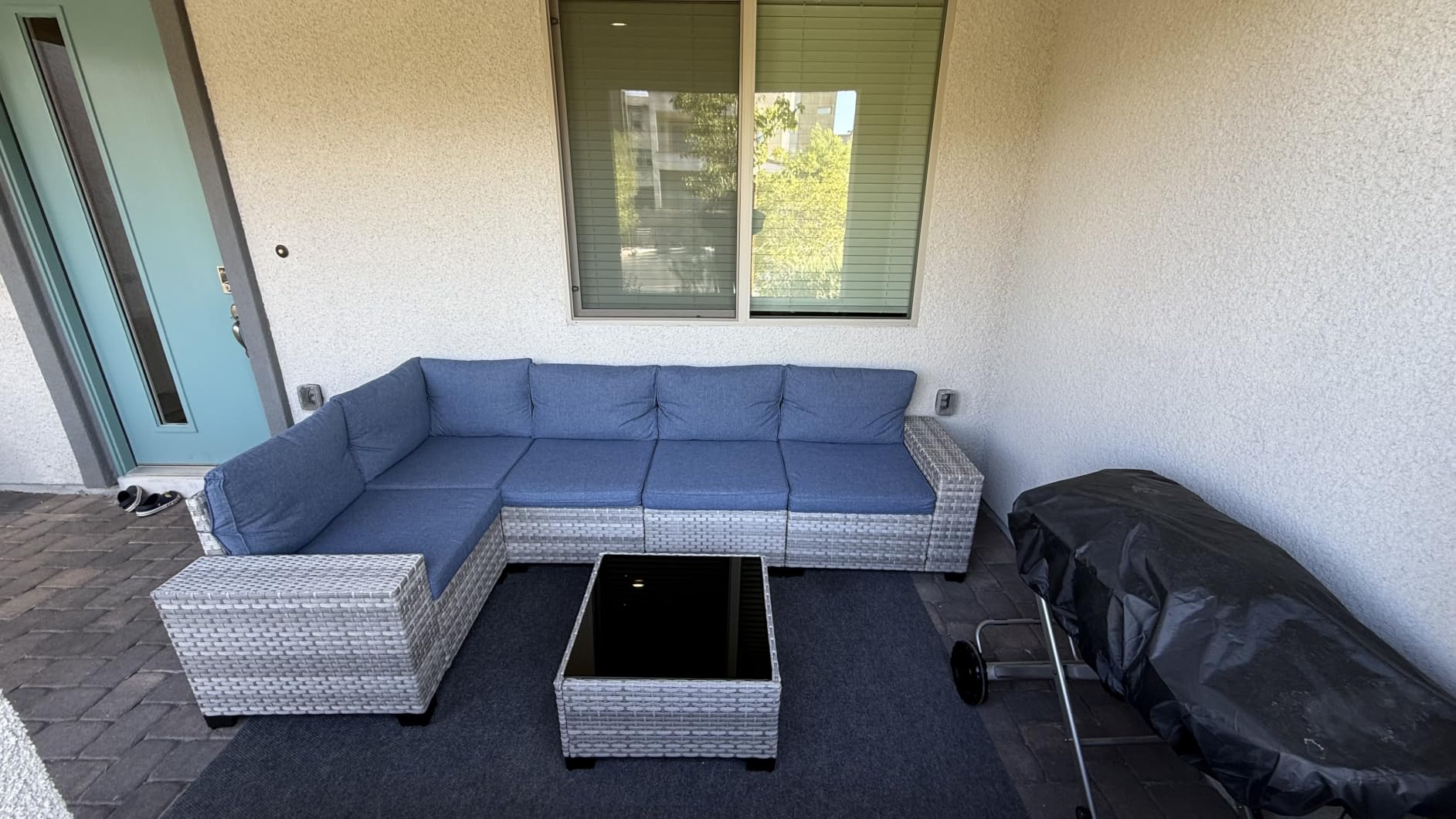 6 Piece Outdoor Wicker Patio Furniture Set Rattan Outdoor Sectional Sofa, Patio Sectional with 4