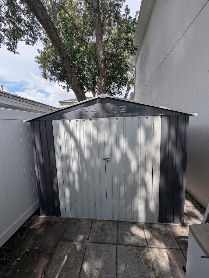 DAUSOLA 8x12 FT Outdoor Storage Shed, Metal Garden Tool Sheds for Backyard | Sturdy Upgrade, Weatherproof, Ample Space, Secure Lockable Doors, Solid Base, Durable, Low-Maintenance, For Garden Patio Lawn customer photo 1