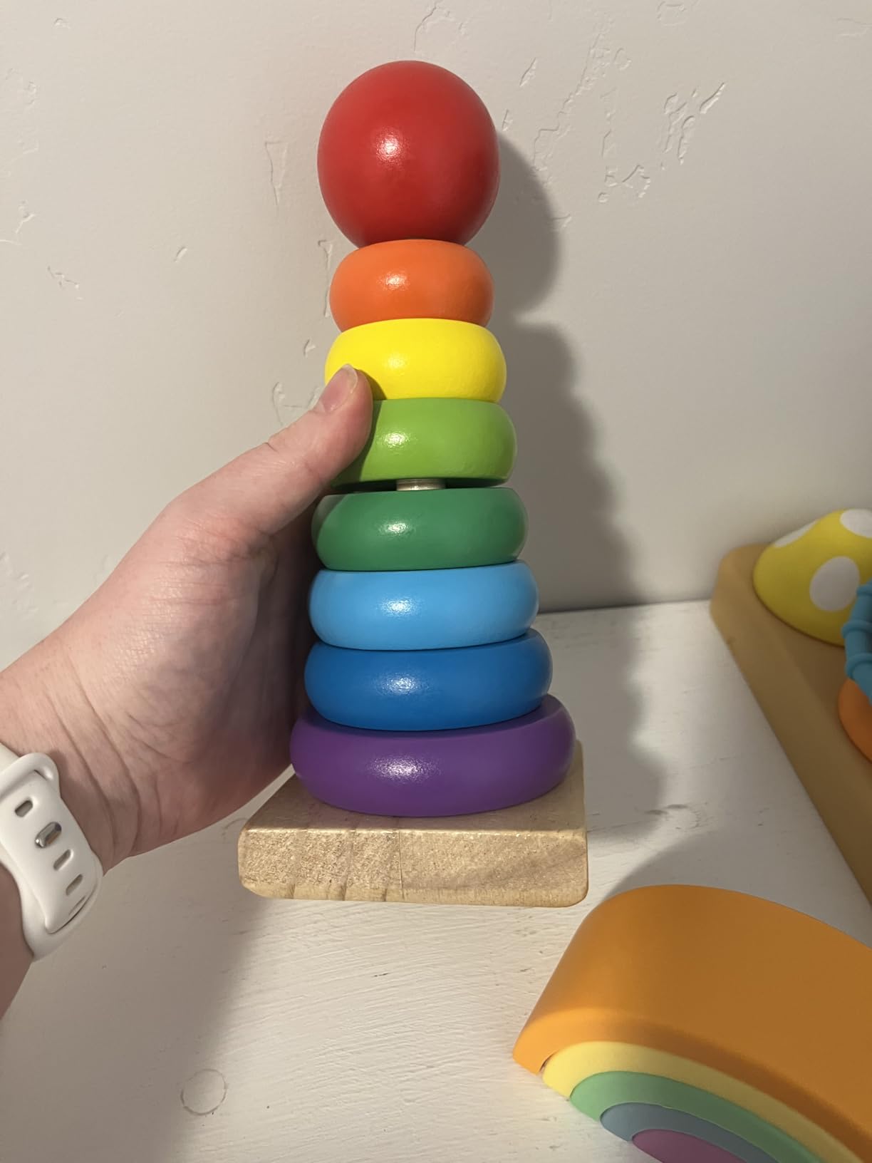 Melissa & Doug Rainbow Stacker Wooden Ring Educational Toy - Wooden Stacking Rings, Stacker Toys for Toddlers Ages 2+ customer photo 1