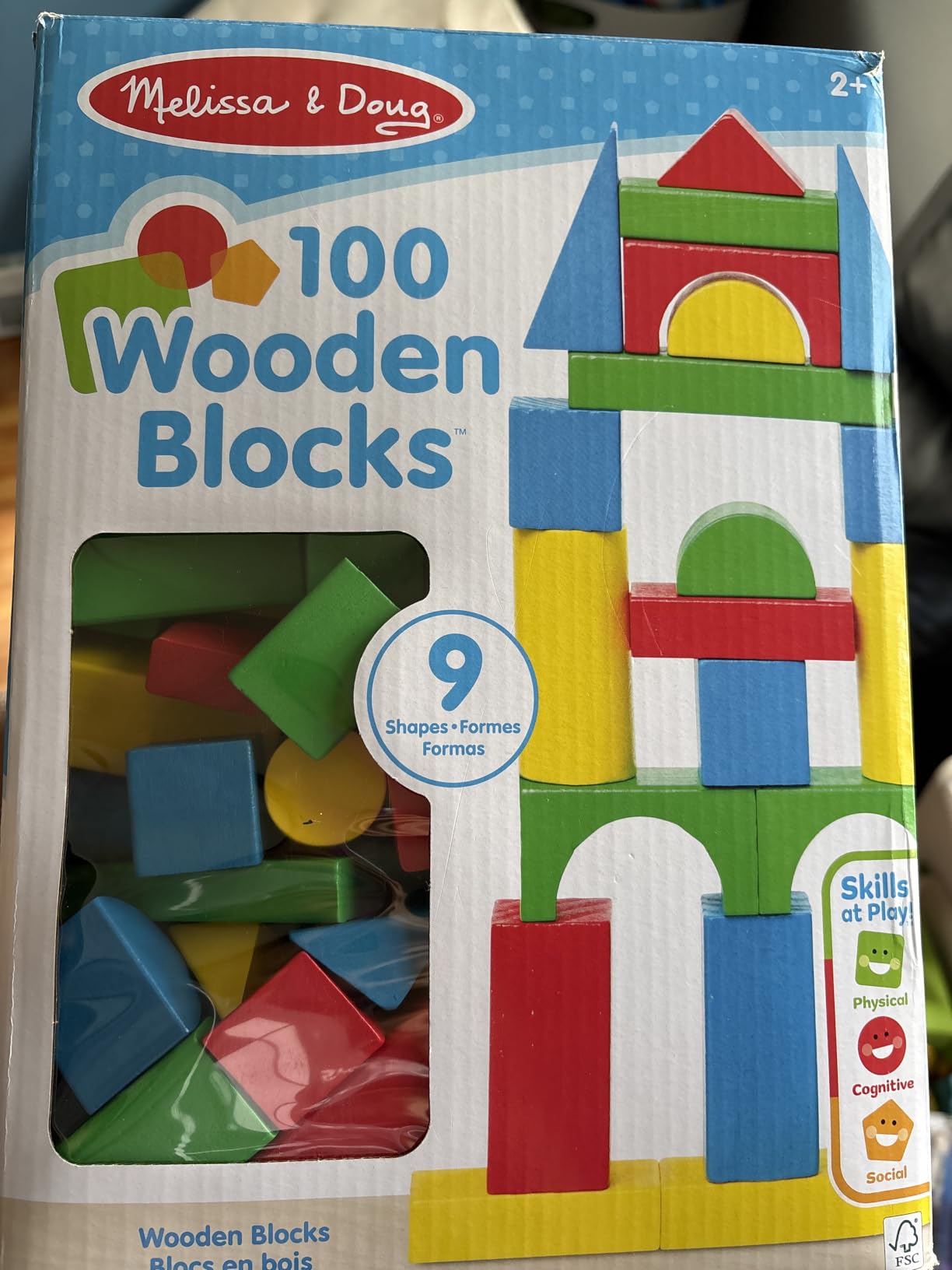 Melissa & Doug Wooden Building Blocks, 100-Piece Set of Sorting & Stacking Toys in 4 Colors and 9 Shapes, Classic Toddler Toys for Girls & Boys Ages 2+ - FSC Certified customer photo 2