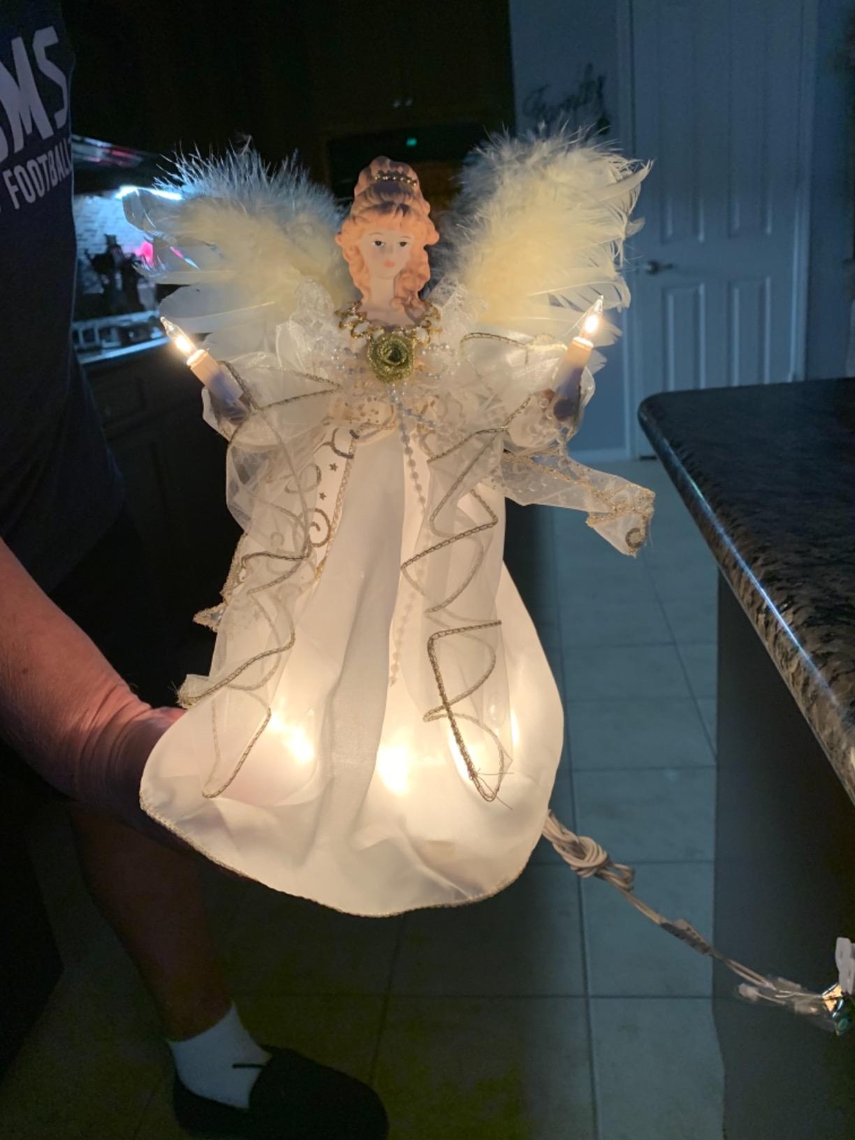 Kurt Adler 10-Light Angel Tree Topper, Ivory and Gold, 12in customer photo 1