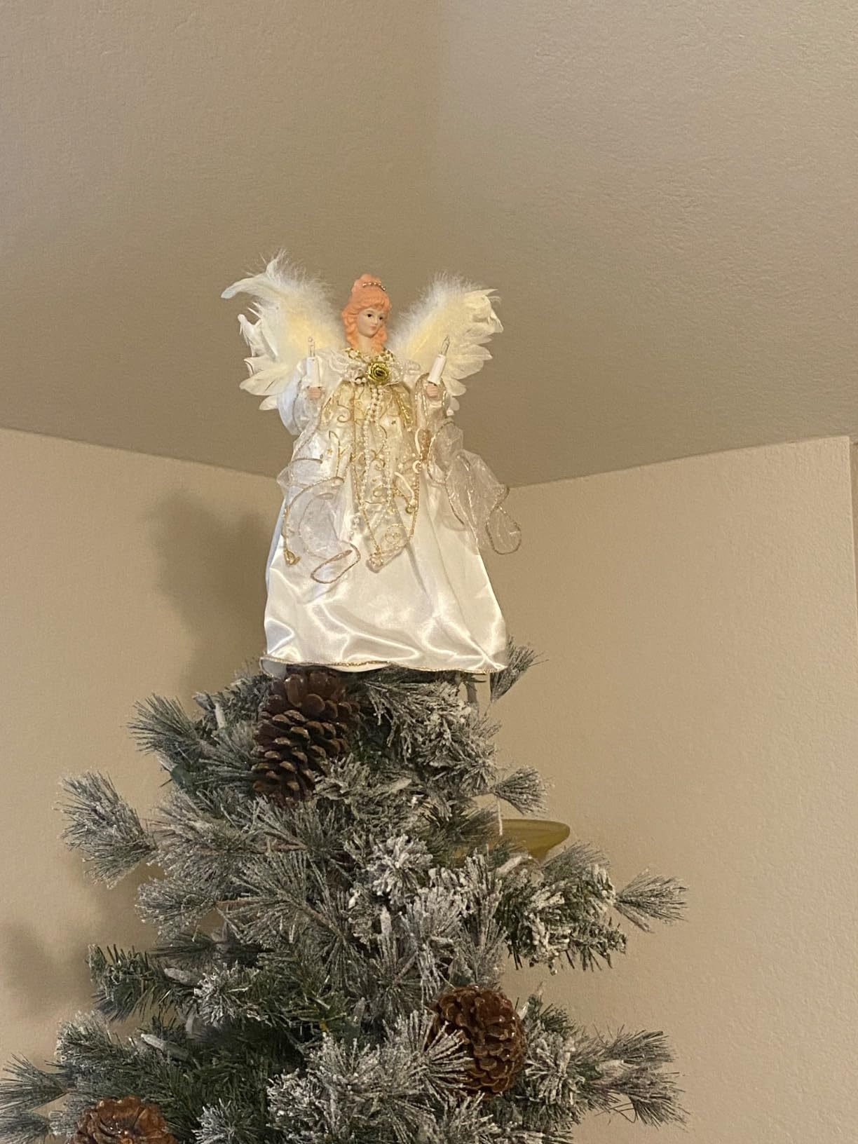 Kurt Adler 10-Light Angel Tree Topper, Ivory and Gold, 12in customer photo 2