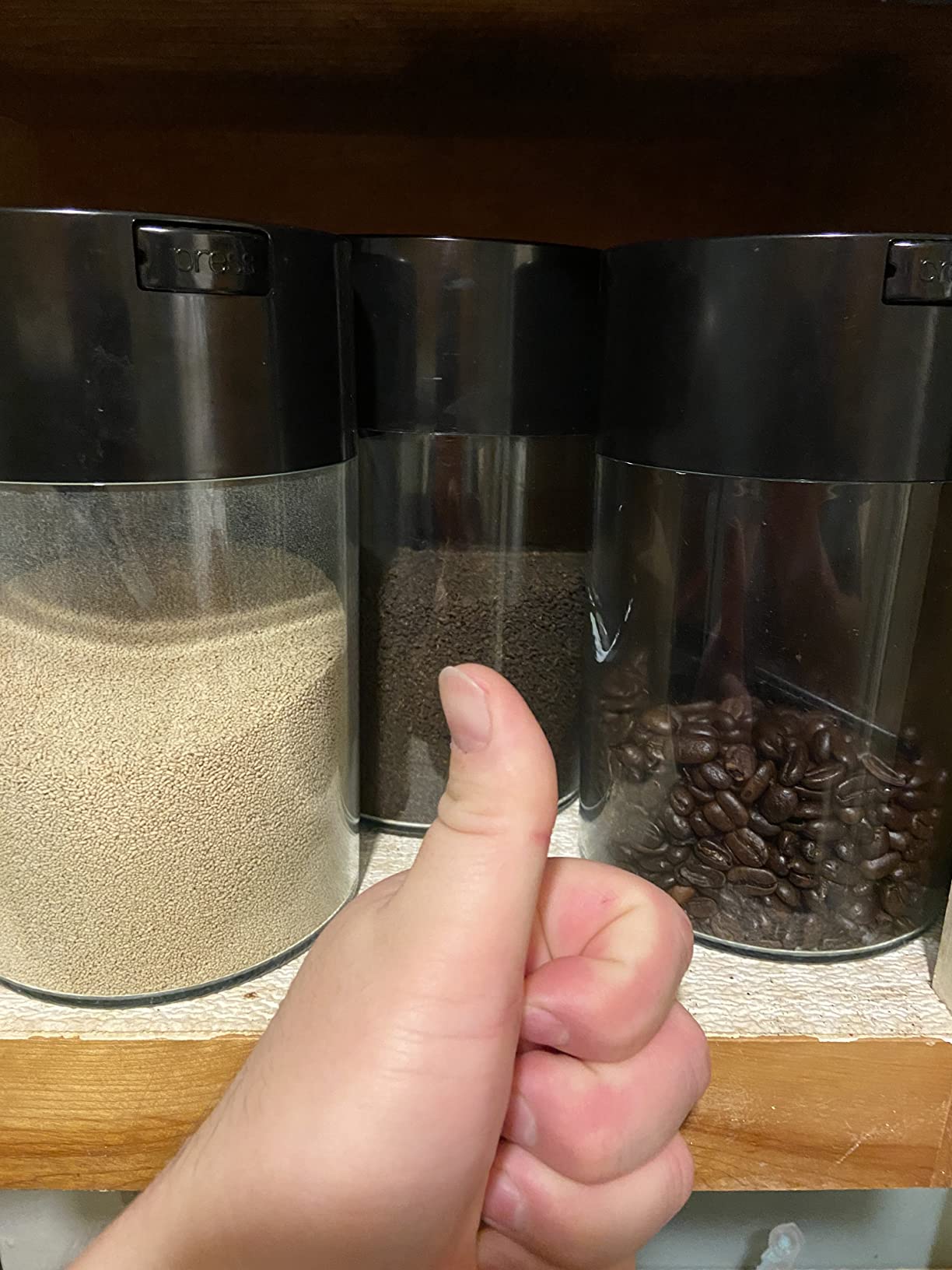 COFFEEVAC 1LB – Patented Airtight Container | Multi-use Vacuum container works as smell proof containers for ground coffee and coffee bean containers. Black cap and body. customer photo 2
