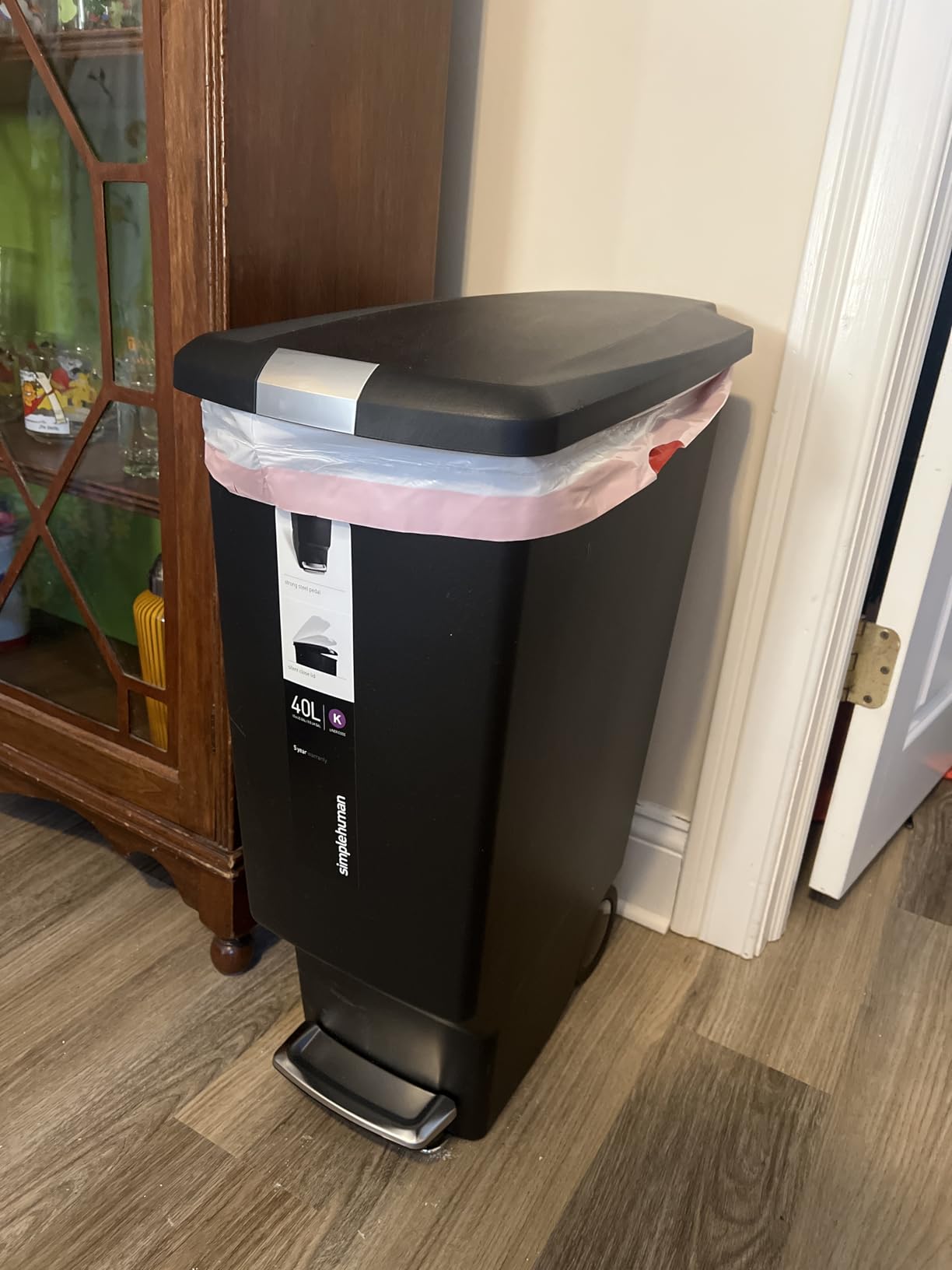 simplehuman 40 Liter / 10.6 Gallon Slim Kitchen Step Trash Can With Secure Slide Lock, Grey Plastic customer photo 2