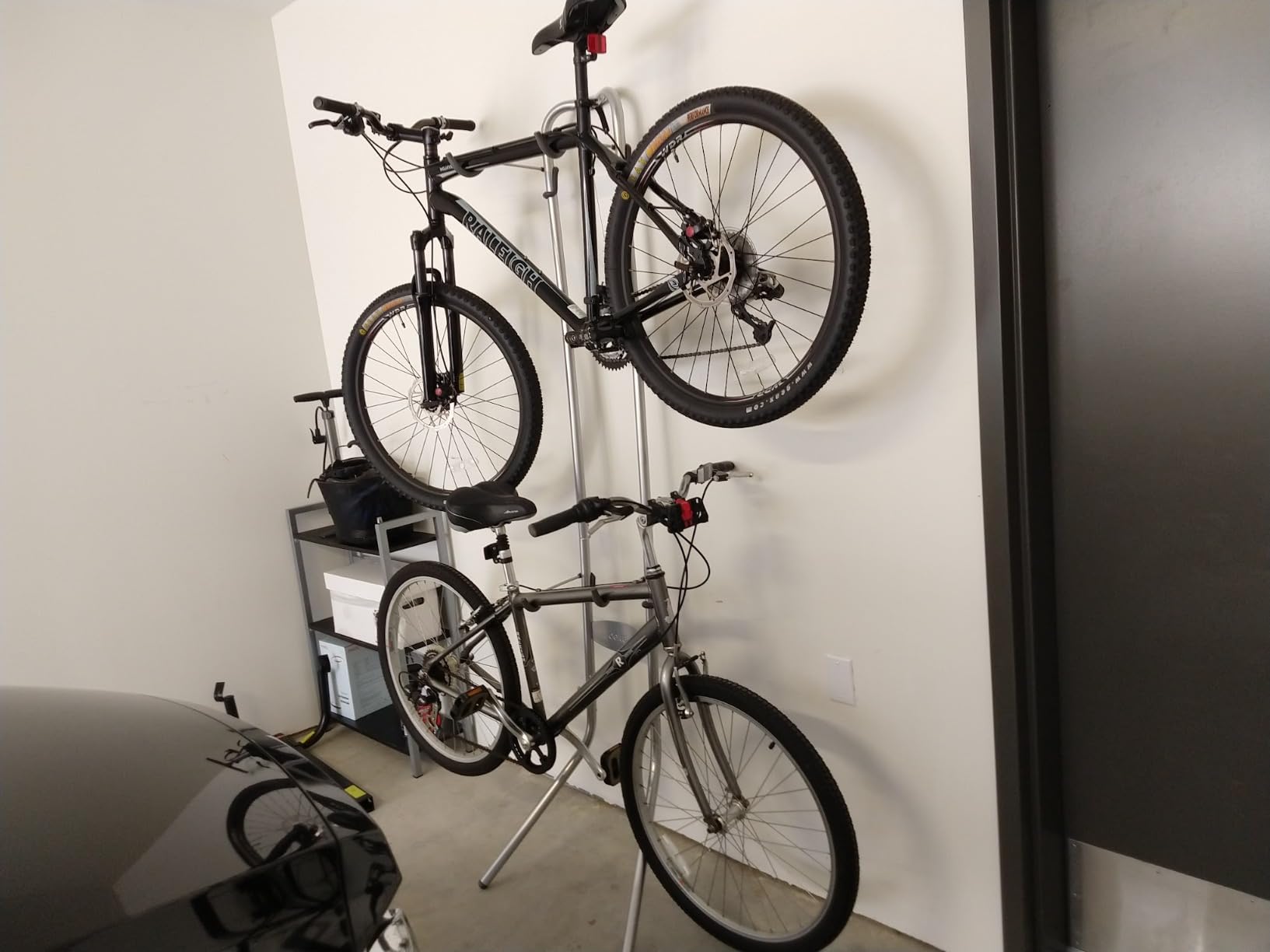 Delta Cycle Two Bike Gravity Pole Stand Garage, 2 Bike Storage Rack, No Drilling Required, Fully Adjustable Vertical Bike Rack for Any Style Bicycle, Leaning Wall Bike Rack Holds Up to 60 lbs customer photo 1