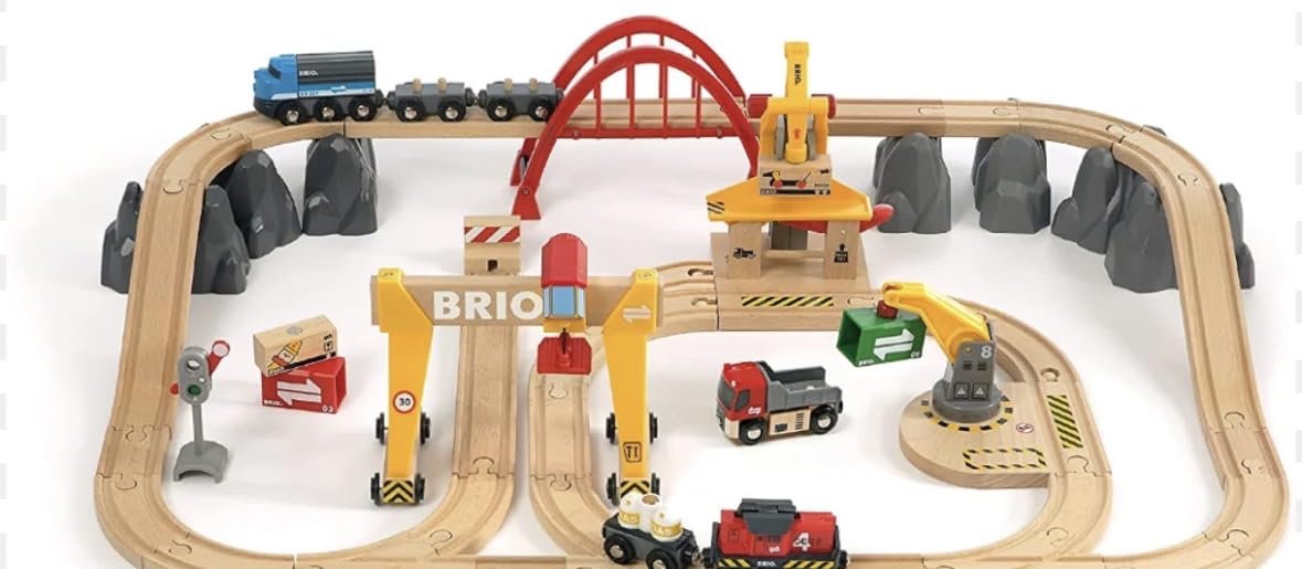BRIO World Cargo Railway Deluxe - Wooden Track Train Set - Battery-Powered Engine, 3 Cranes, Bridge, Truck - Kids Ages 3+ - Compatible with All Wooden Rail Sets - FSC Certified Wood - 54-Pieces customer photo 1