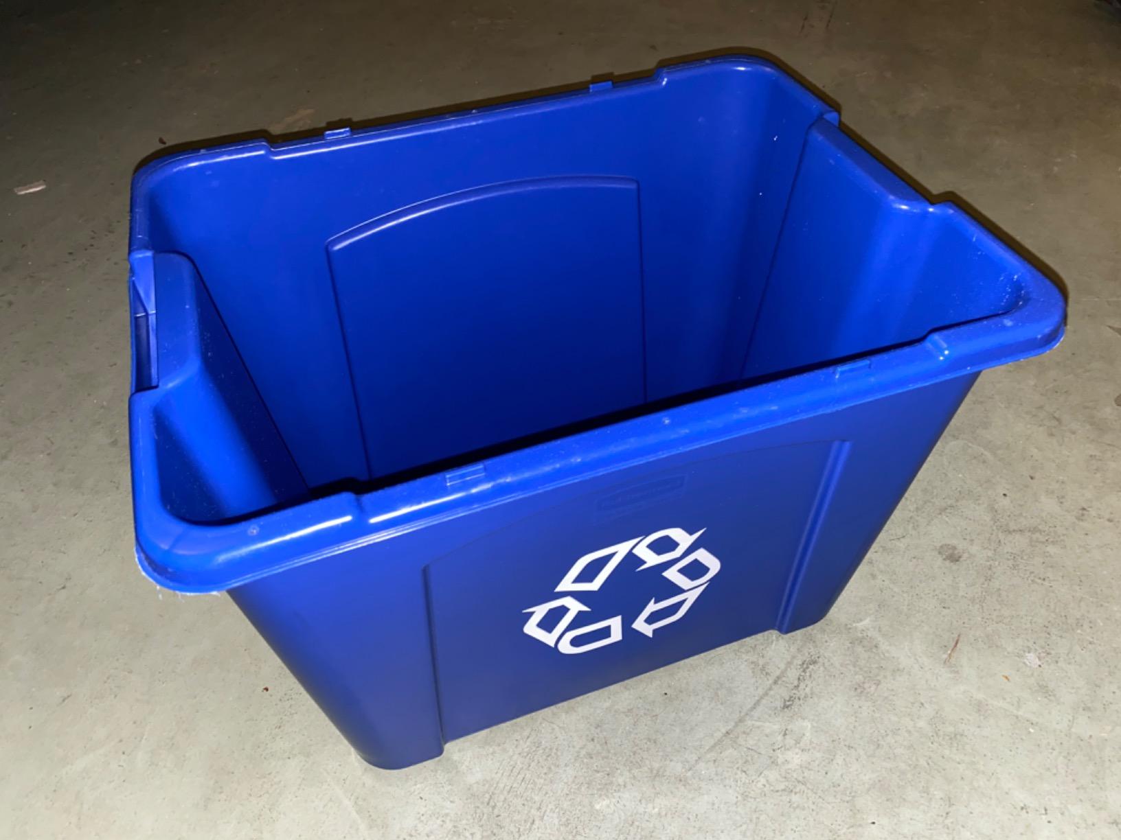 Rubbermaid Commercial Products, Recycling Bin/Box, Stackable, 14 GAL, Blue, for Indoors/Outdoors/Garages/Homes/Commercial Facilities customer photo 1