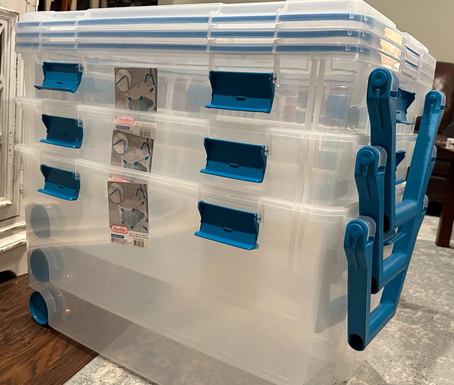Sterilite 4-Pack 54 Quart Gasket Box, Home Storage Organizer Bins with Lids - Stackable Clear Plastic Containers for Bedroom, Bathroom, Garage, Basement, or Attic customer photo 2