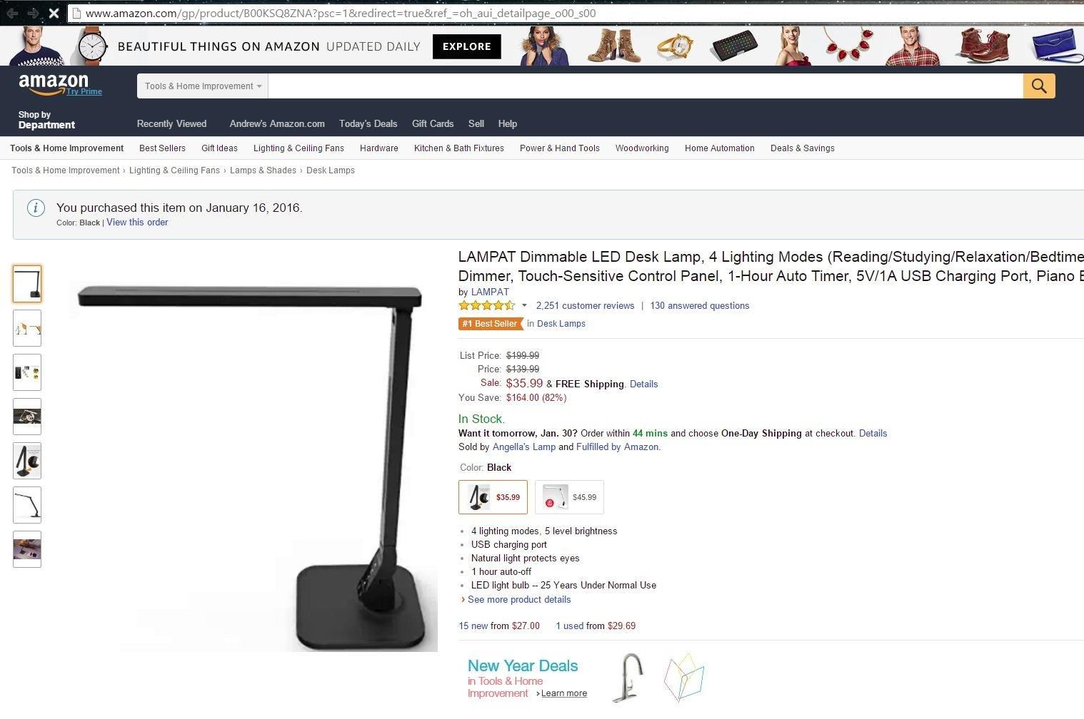 Lampat Dimmable LED Desk Lamp, 4 Lighting Modes (Reading/Studying/Relaxation/Bedtime), 5-Level Dimmer, Touch-Sensitive Control Panel, 1-Hour Auto Timer, 5V/1A USB Charging Port, Piano Black customer photo 1