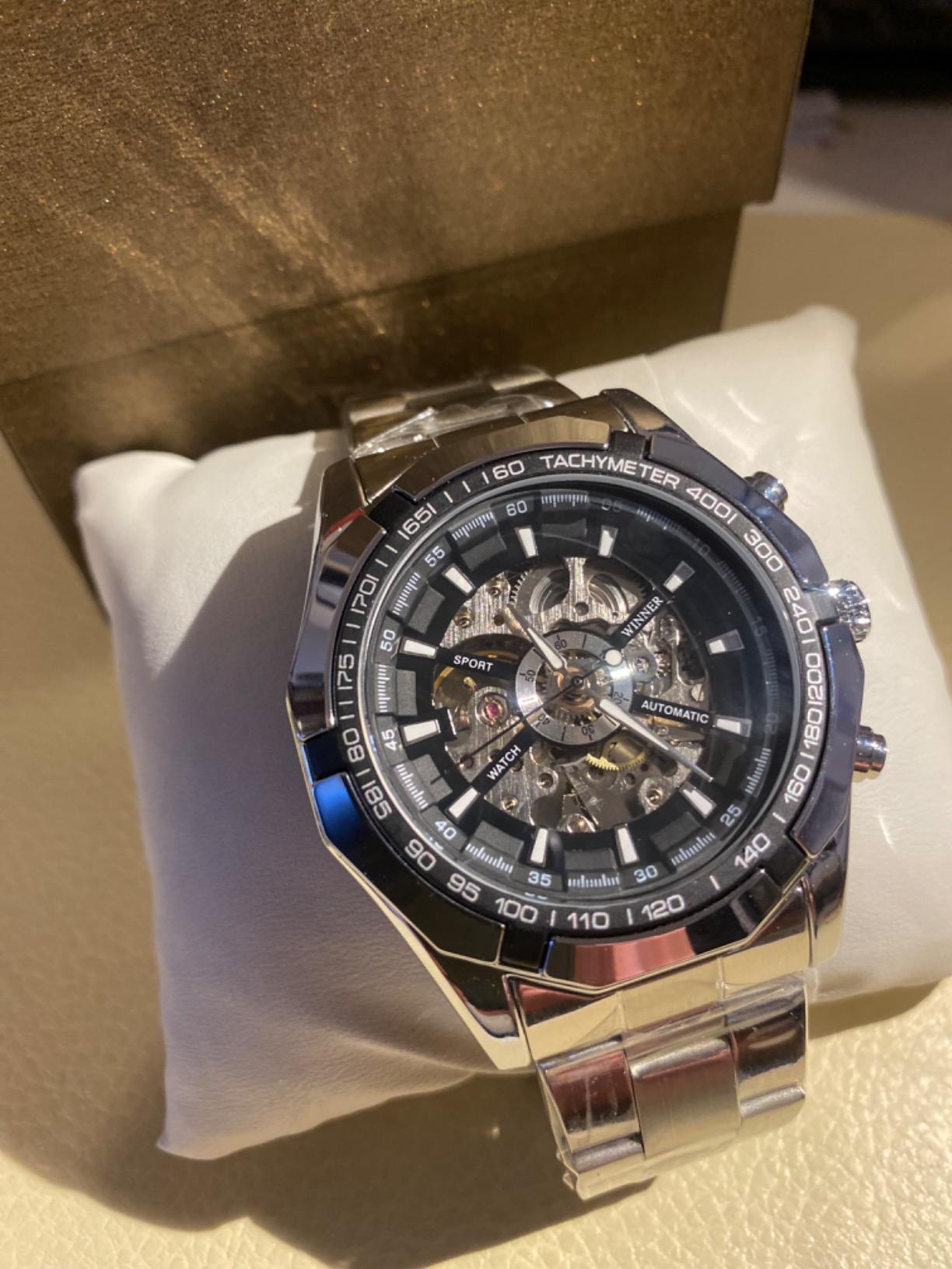 Gute Mens Watches, Mechanical Skeleton Stainless Steel Waterproof Automatic Self-Winding Watch for Men, Luxury X Dial Steampunk Wrist Watch customer photo 1