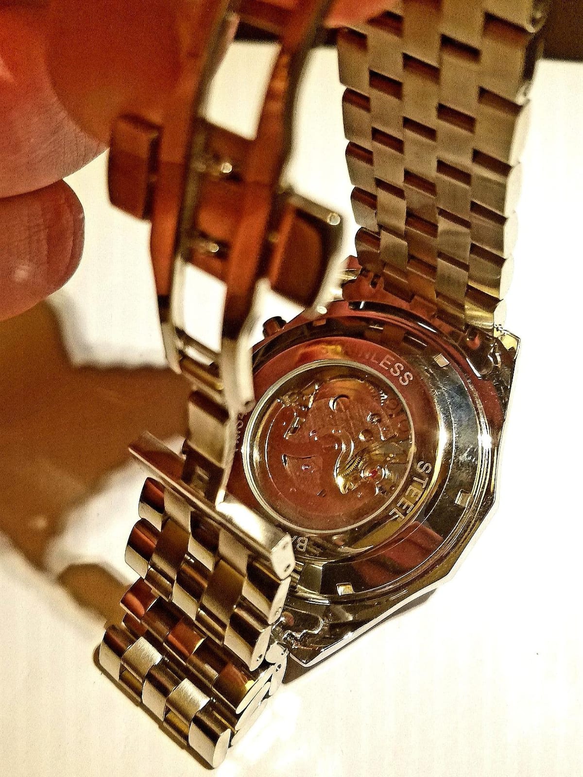 Gute Mens Watches, Mechanical Skeleton Stainless Steel Waterproof Automatic Self-Winding Watch for Men, Luxury X Dial Steampunk Wrist Watch customer photo 2