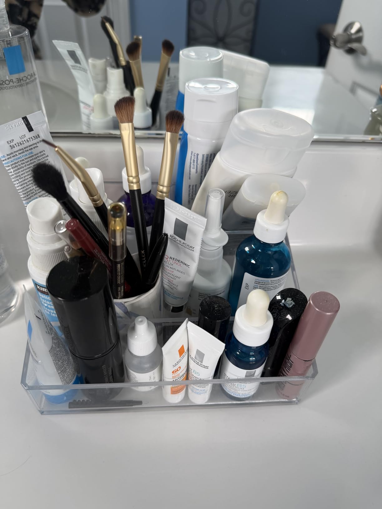 STORi Clear Plastic Small Countertop Vanity Makeup Organizer, Compact Rectangular 4-Compartment Holder for Brushes, Eyeshadow Palettes, & Beauty Supplies, Made in USA customer photo 2