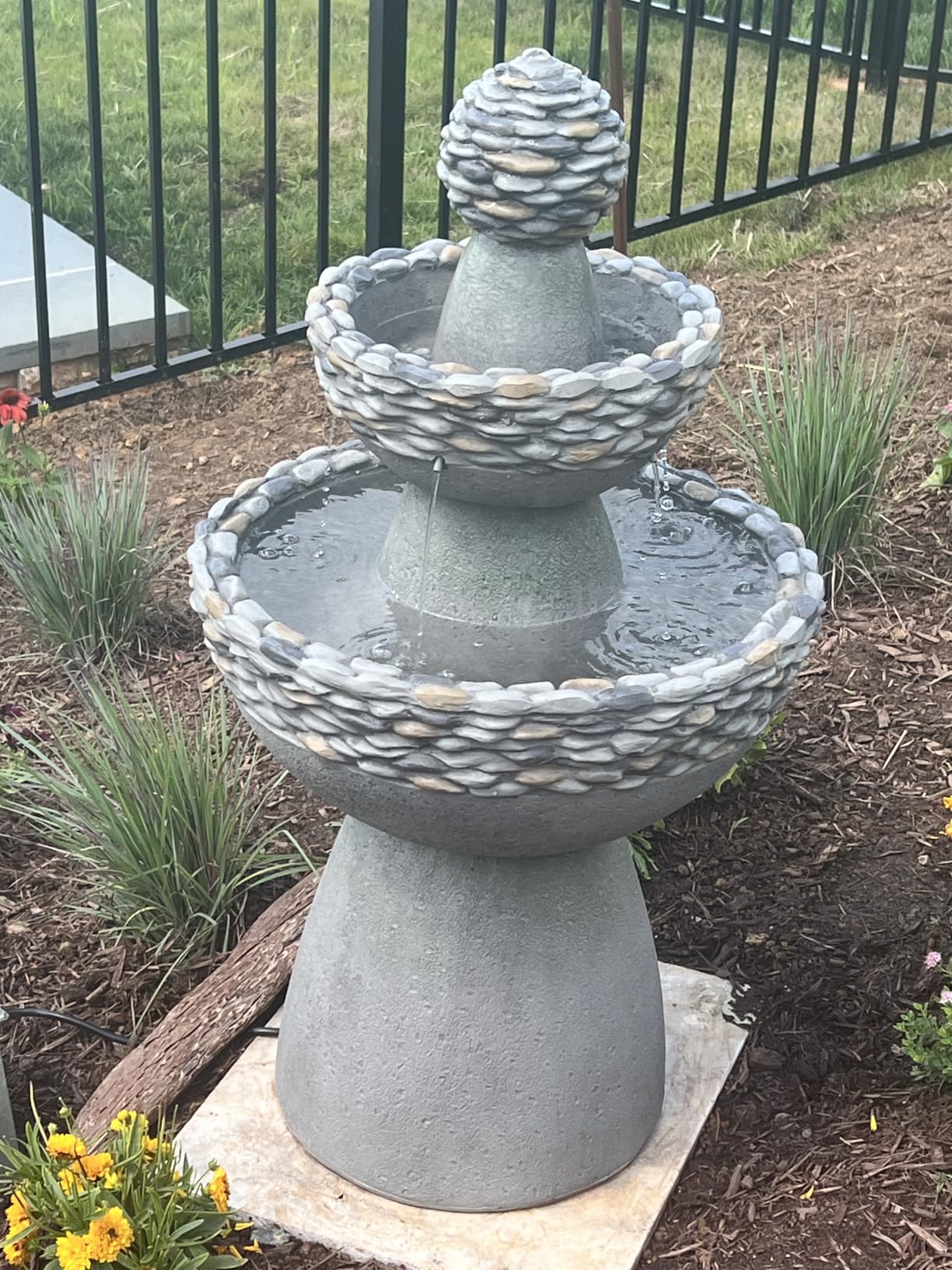 Teamson Home 36.5 in. Outdoor 3-Tier Zen-Style Pedestal Water Fountain with Stone Trim with Pump and 2.64 Gallon Capacity, Stone Gray customer photo 1