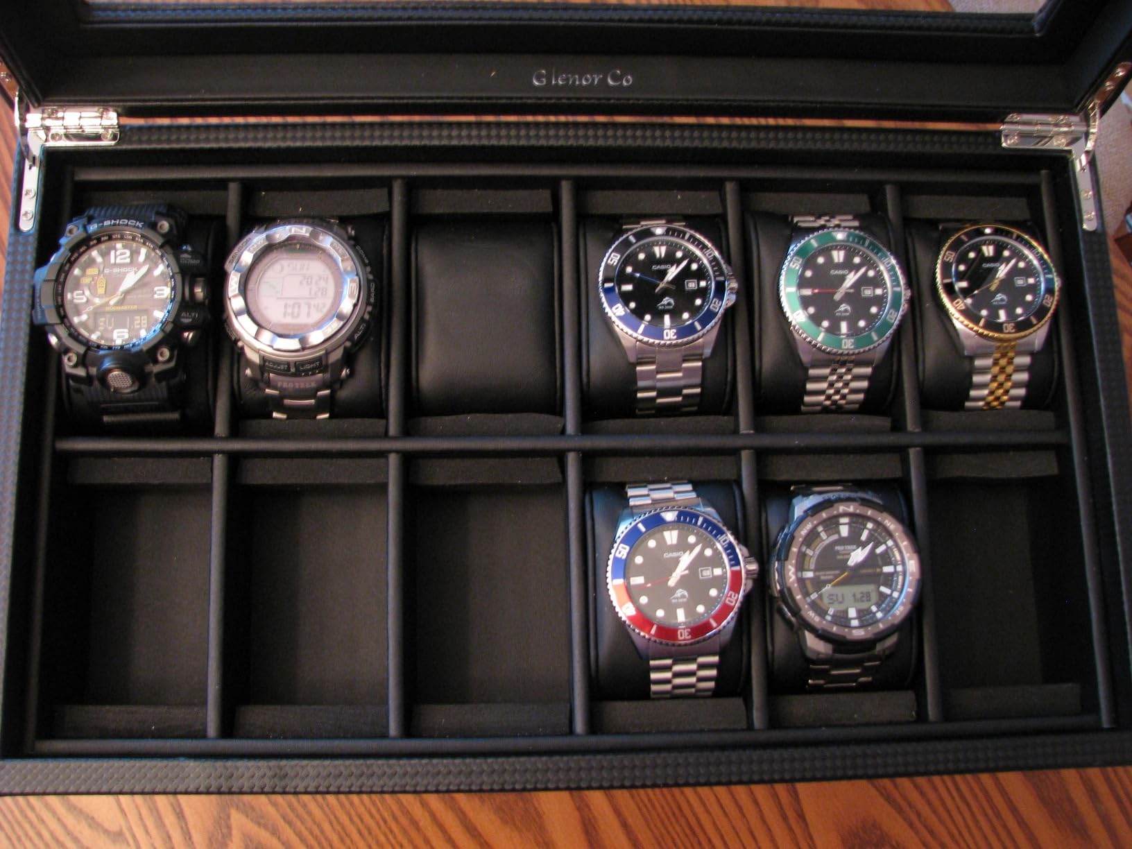Glenor Co Watch Box for Men - 12 Slot Luxury Carbon Fiber Design Display Case, Large Holder, Metal Buckle - Black customer photo 1