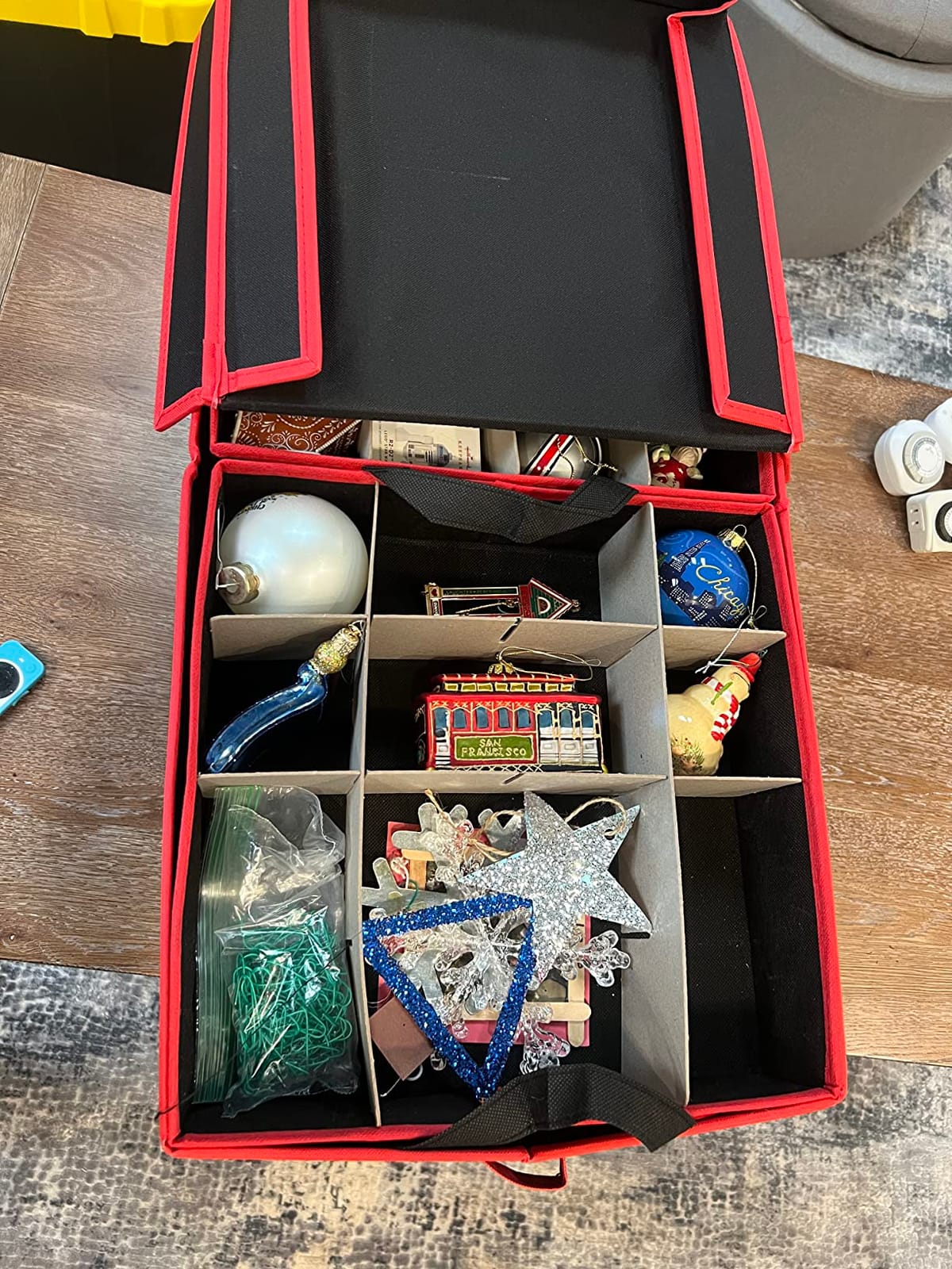 Zober Christmas Ornament Storage Box - Stores 64 Ornaments - Non-Woven, Tear- Proof Christmas Ornament Storage Containers - 3 Inch Cube Compartments - Red customer photo 2