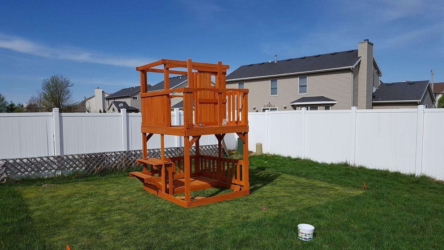 Backyard Discovery Skyfort II Cedar Wood Swing Set with Wave Slide, Raised Clubhouse, Crow's Nest, Monkey Bars, Balcony, Belt Swings, Trapeze, Rock Wall, Picnic Table, Sandbox, Ladder, Outdoor Playset customer photo 2