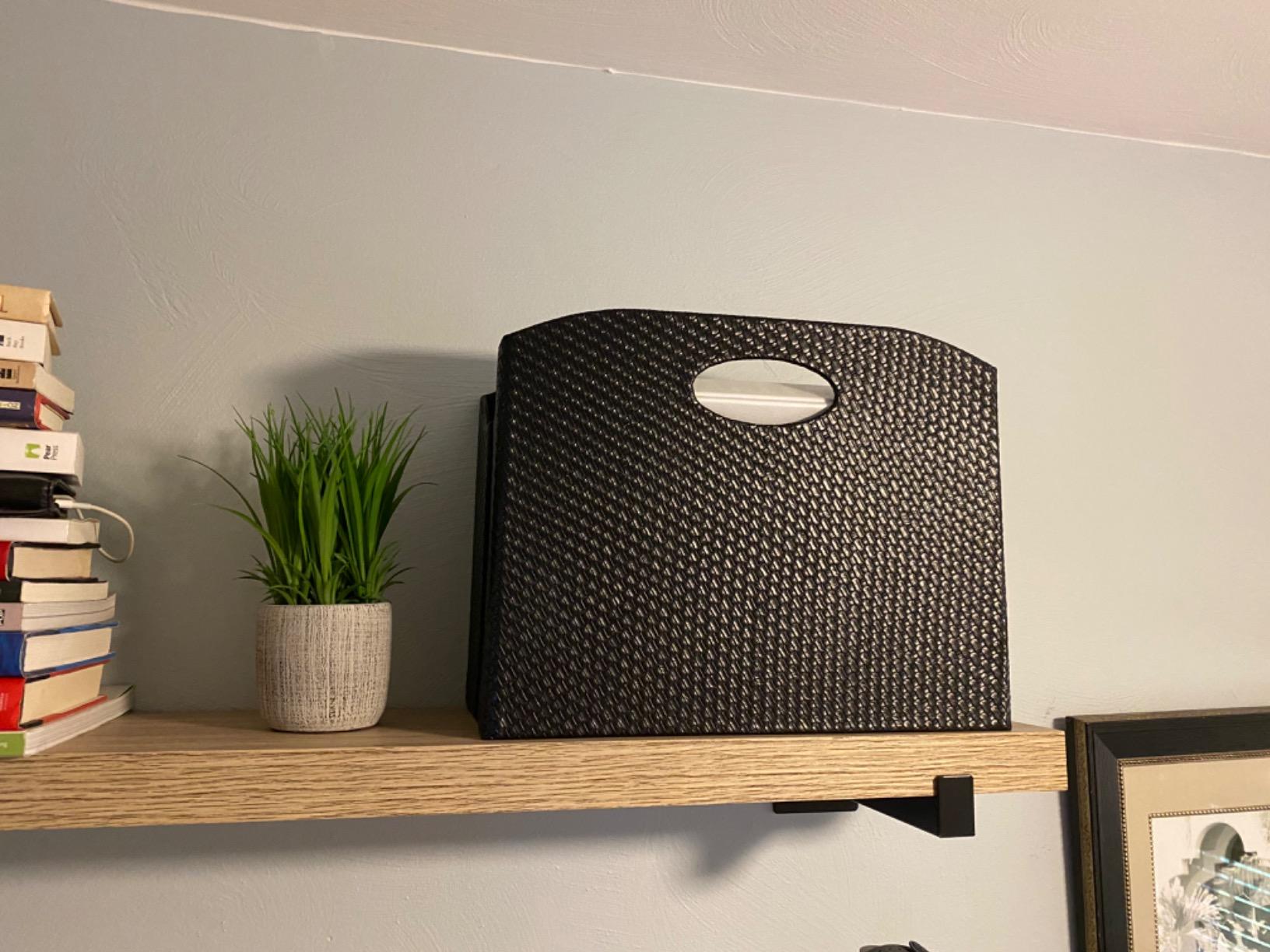 BLU MONACO | Black Woven Leather Magazine Holder with Handles | Stylish Magazine Rack for Floor or Table | Decorative Basket for Living Room, Office, or Reception customer photo 1