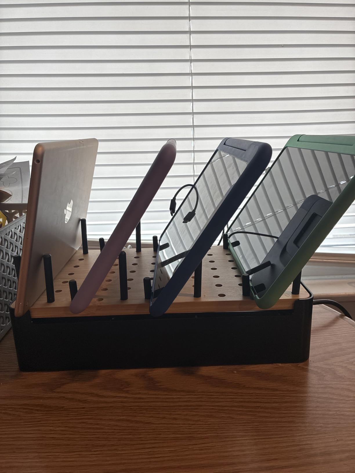 Prosumer's Choice Wooden Charging Station Organizer - 5-Port Base for Phones, Tablets and Laptops - Multi-Device Docking Station with Removable Divider Slots - Cord Box with Cable Management - Bamboo customer photo 1