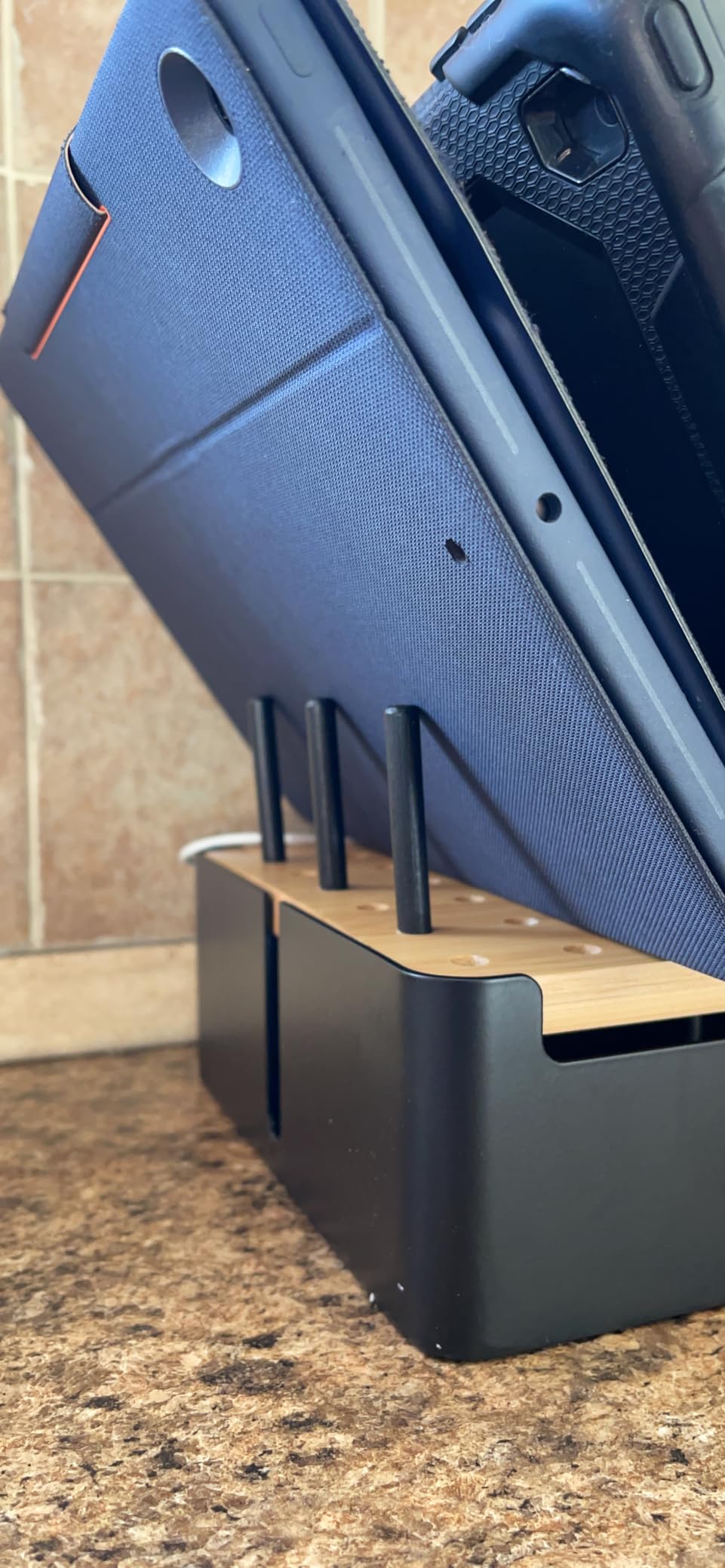 Prosumer's Choice Wooden Charging Station Organizer - 5-Port Base for Phones, Tablets and Laptops - Multi-Device Docking Station with Removable Divider Slots - Cord Box with Cable Management - Bamboo customer photo 2