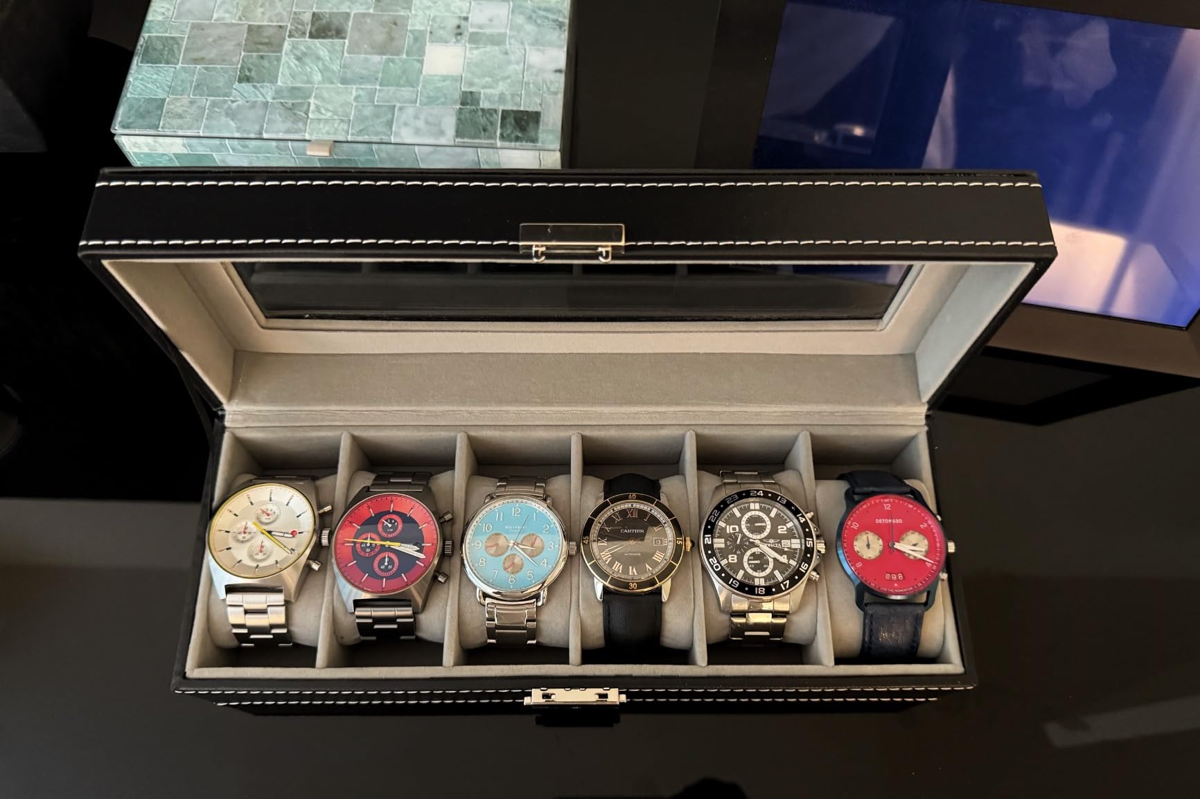 NEX 6 Slots Watch Box Organizer for Men, Black Watch Holder Display Case customer photo 1