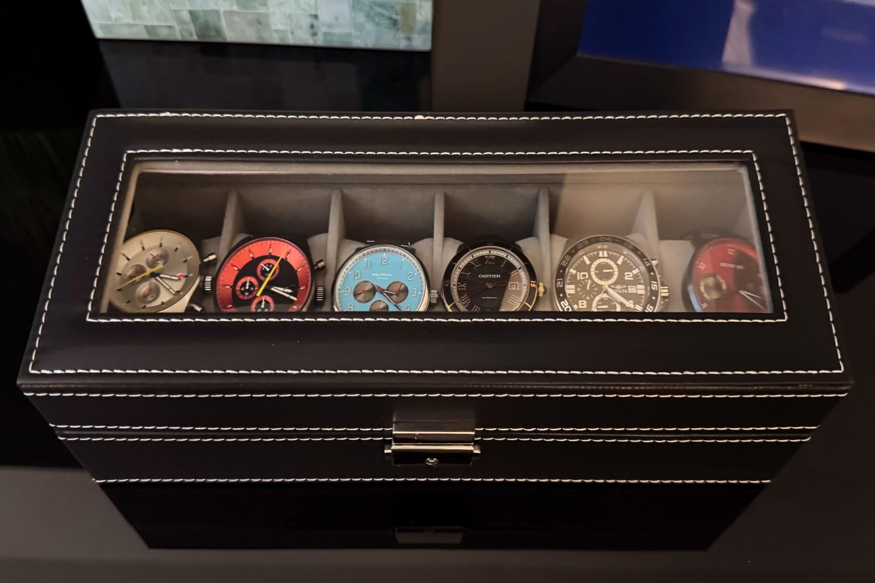 NEX 6 Slots Watch Box Organizer for Men, Black Watch Holder Display Case customer photo 2