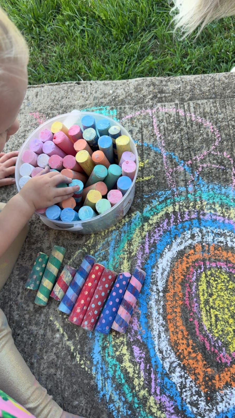 Colorations Sidewalk Chalk – 50pc 4” x 1” Washable, Bright Colored Chalk Set – Fun Kid Art Colors & Patterns – Draw on Classroom Chalkboard or Outdoor Playground – Jumbo Bulk customer photo 1