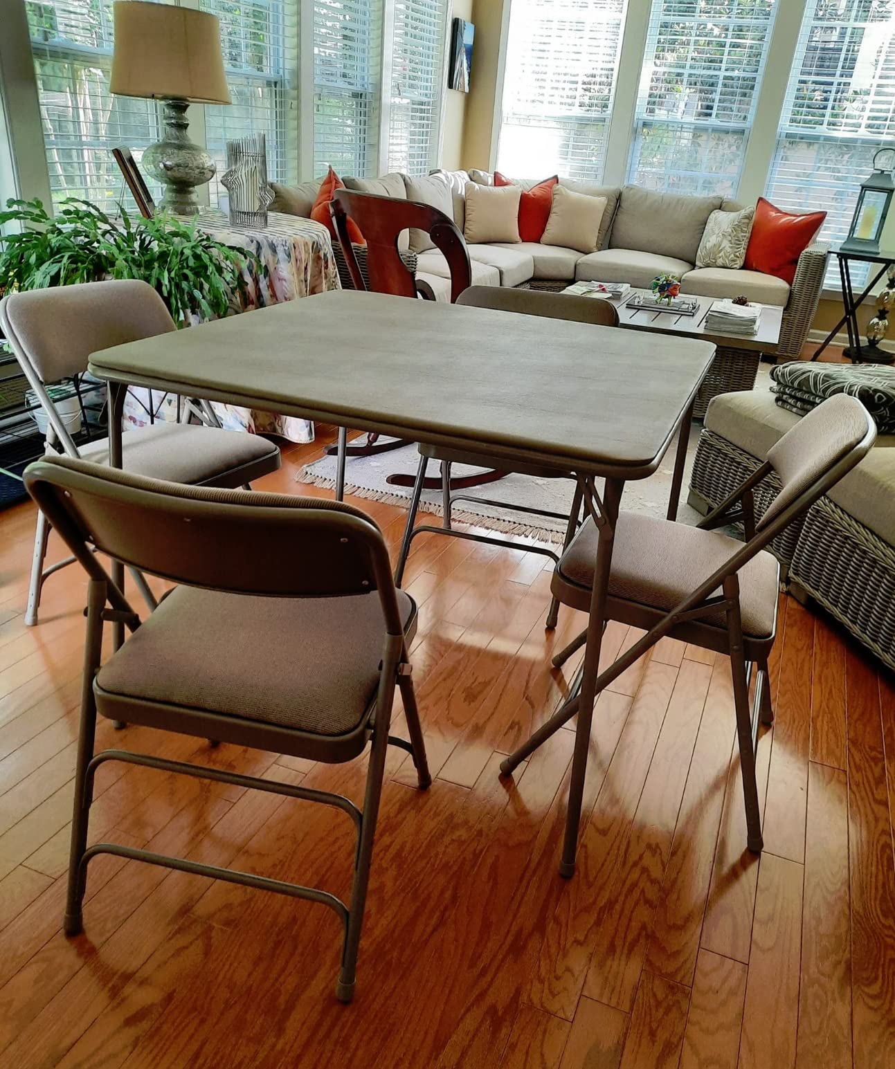 Folding Card Table and Fabric Padded Chair Set (5pc) - Comfortable Padded Upholstery - Fold Away Design, Quick Storage and Portability - Premium Quality (Beige) customer photo 2