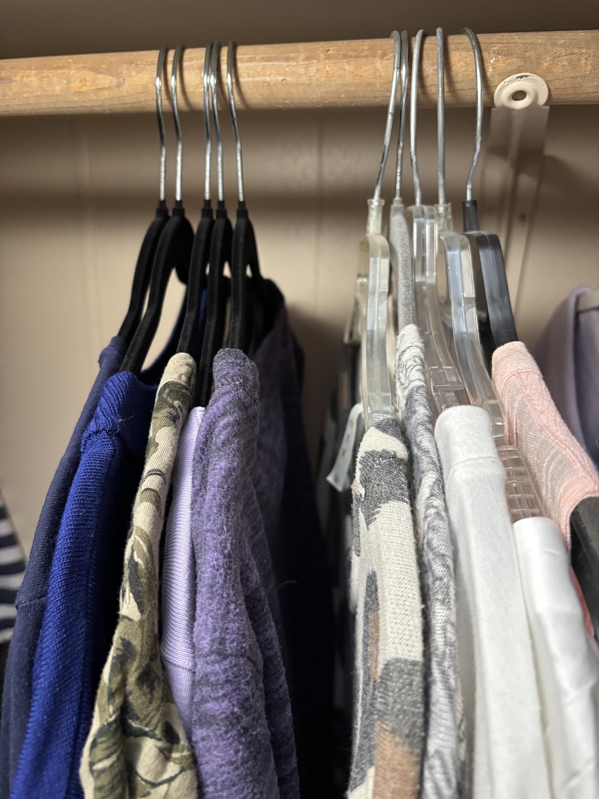 Techzoo 50 Pack New Premium Quality Velvet Hangers Ultra Thin Non Slip Adult Felt Space Saving Hangers for Closet Heavy Duty Coat Pants Jackets Dress Hangers 360° Swivel Hook Hold Upto 10 lbs Ivory customer photo 1