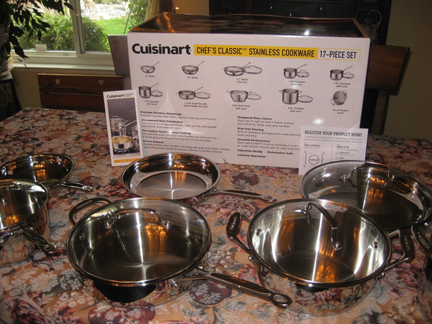 Cuisinart 17-Piece Stainless Steel Cookware Set, Chef's Classic Steel Collection with Pure Aluminum Core for Quick and Even Heat, Cool Grip Handles, Dishwasher Safe, 77-17N customer photo 2