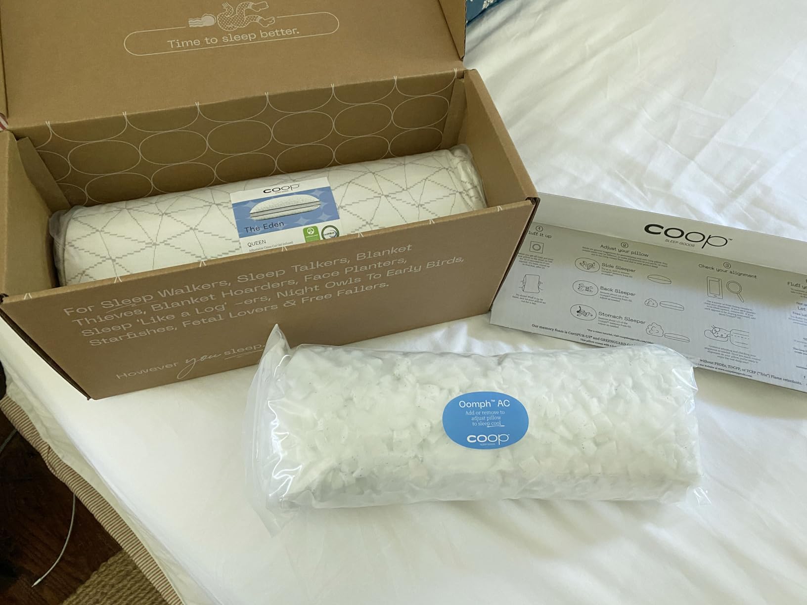 Coop Home Goods Eden Bed Pillow Queen Size for Sleeping on Back, Stomach and Side Sleeper- Medium Soft Memory Foam Cooling Gel - CertiPUR-US/GREENGUARD Gold customer photo 1