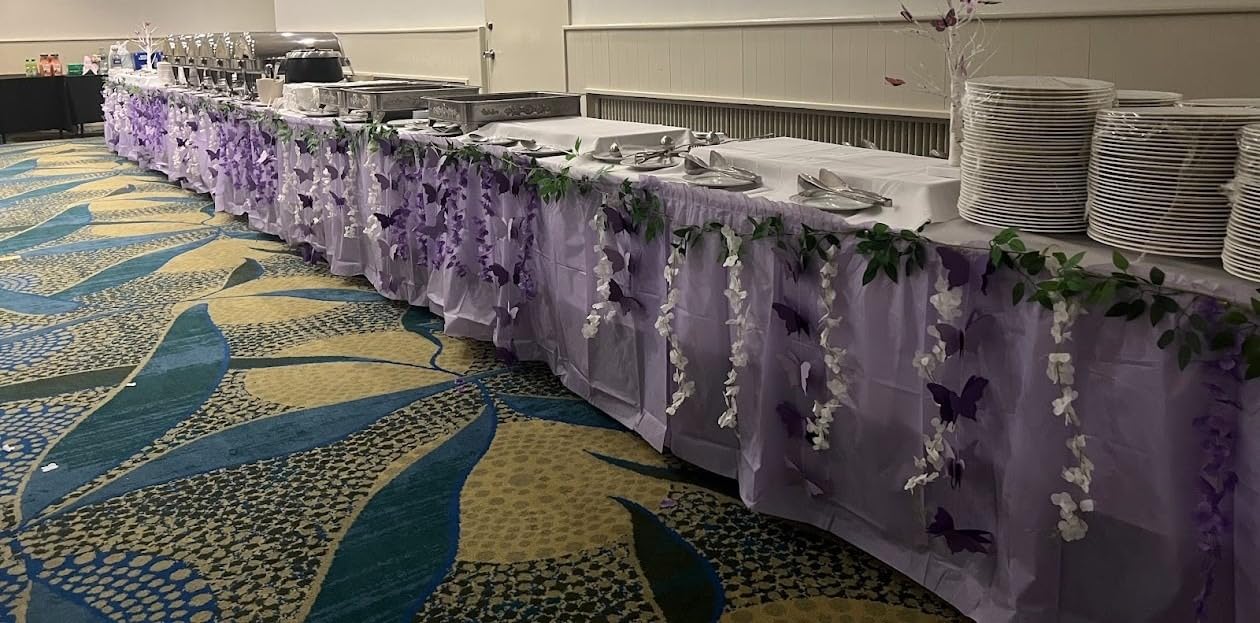 Exquisite White Table Skirt 6 Pack - Disposable Plastic Table Skirts for Rectangle Tables 6ft 8ft & Round Tables - 29in x 14ft Self-Adhesive Strip - Birthday Wedding Gender Reveal Decor customer photo 1
