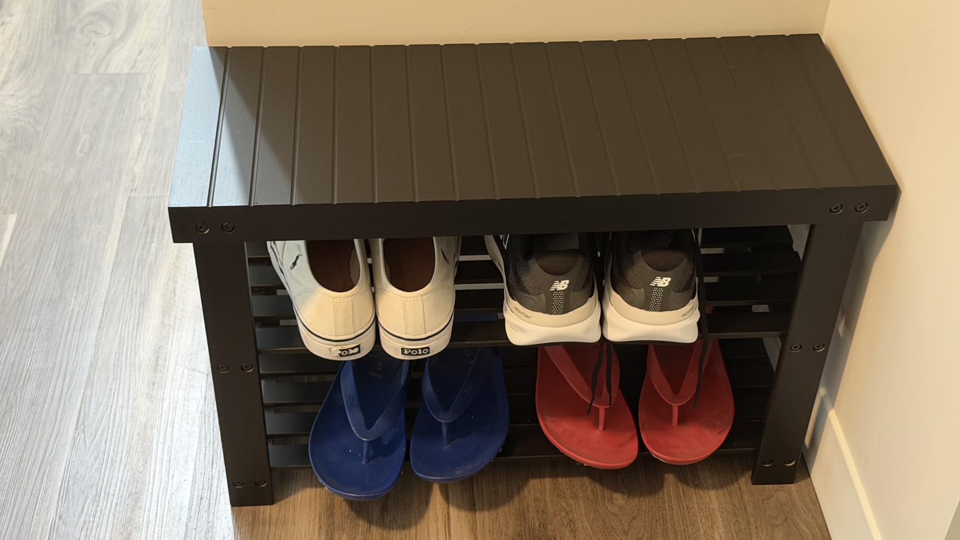 SONGMICS Shoe Rack Bench, 3-Tier Bamboo Entryway Bench, 27.6 Inches Width customer photo 1