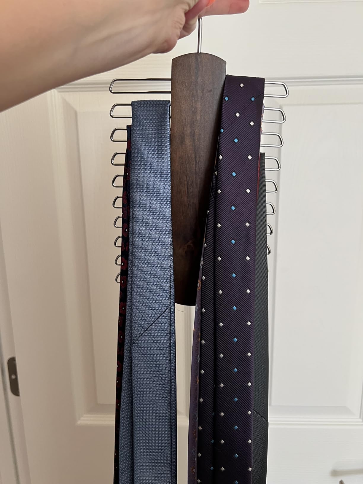 Umo Lorenzo Premium Wooden Necktie and Belt Hanger, Walnut Wood Center Organizer and Storage Rack with a Non-Slip Finish - 20 Hooks (Wooden)… customer photo 2