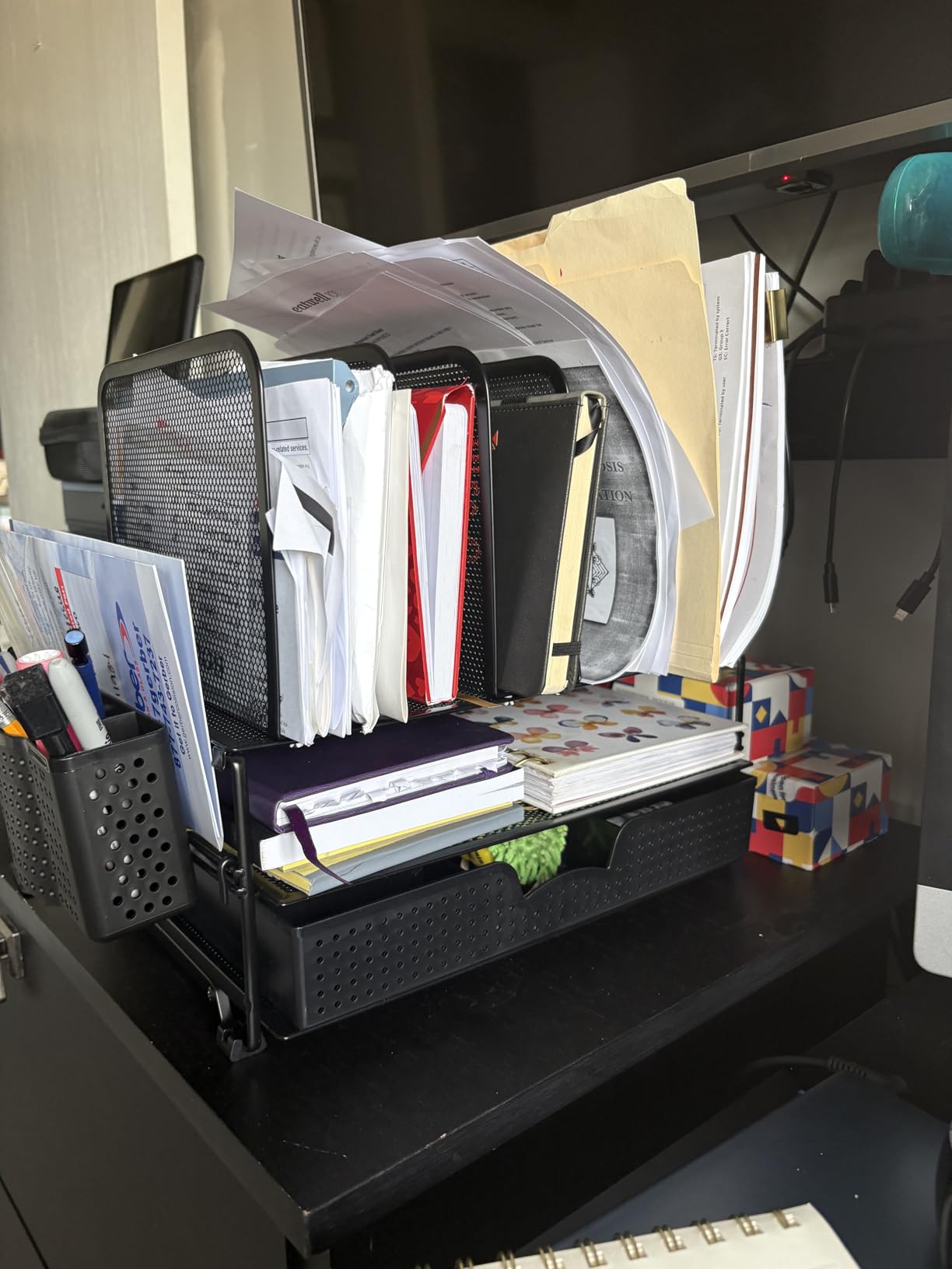 Simple Houseware Desk File Organizer for Office Supplies w/Drawer, Black customer photo 2