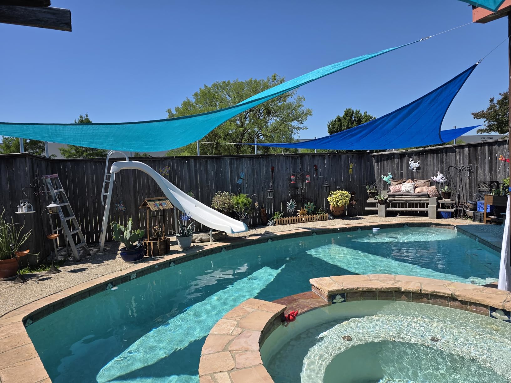 Patio Paradise 16' x 16' x 16' Sun Shade Sail Triangle Canopy Shade Cloth Fabric Sunlight Block Patio Pergola Cover HDPE Deck Awning for Outdoor Backyard Roof Shading, Turquoise customer photo 1