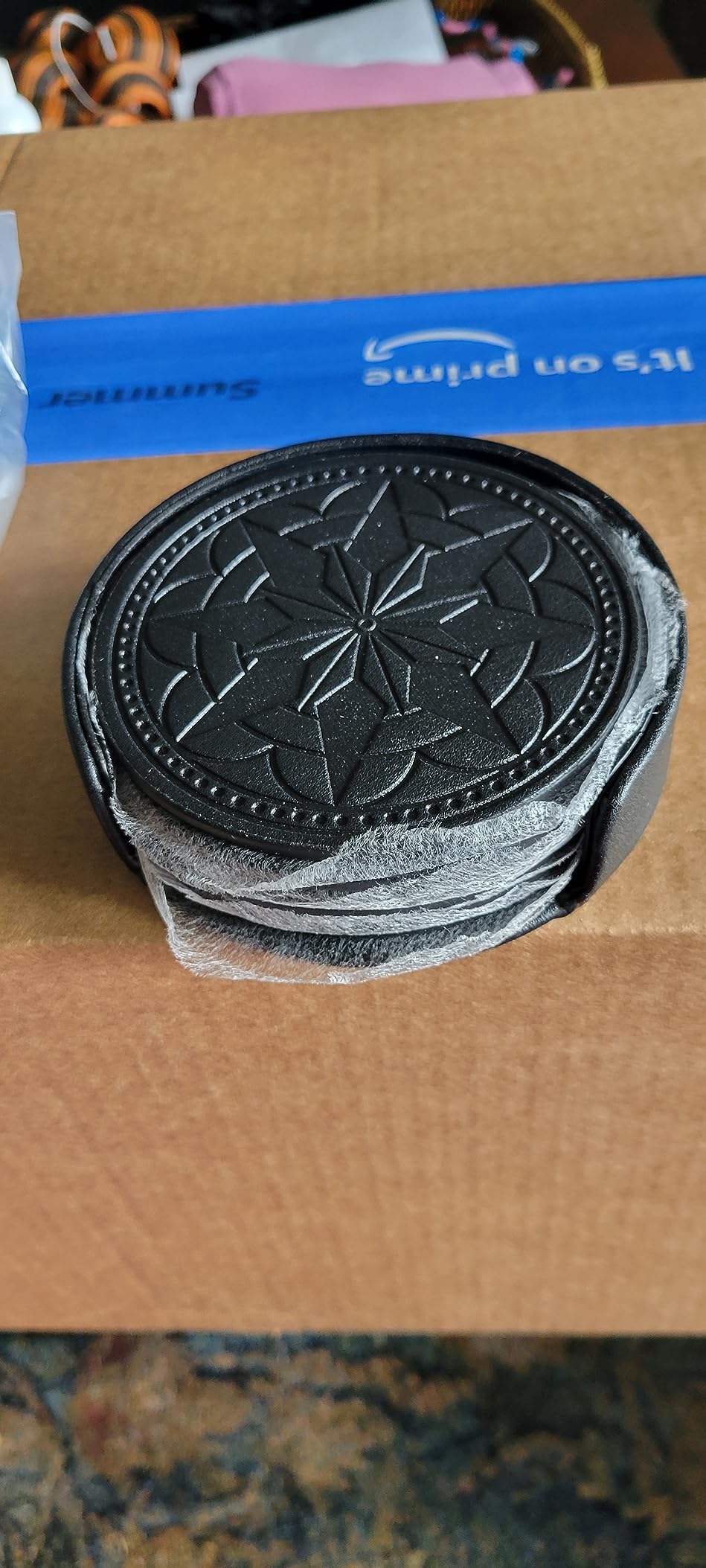 Drink Coasters,PU Leather Bar Beer Beverage Coaster for Drinks Set of 6 with Holder Coasters for Wooden Table Coffee Table Absorbent, Easy Clean Cup Coaster Easter Housewarming Gifts customer photo 2