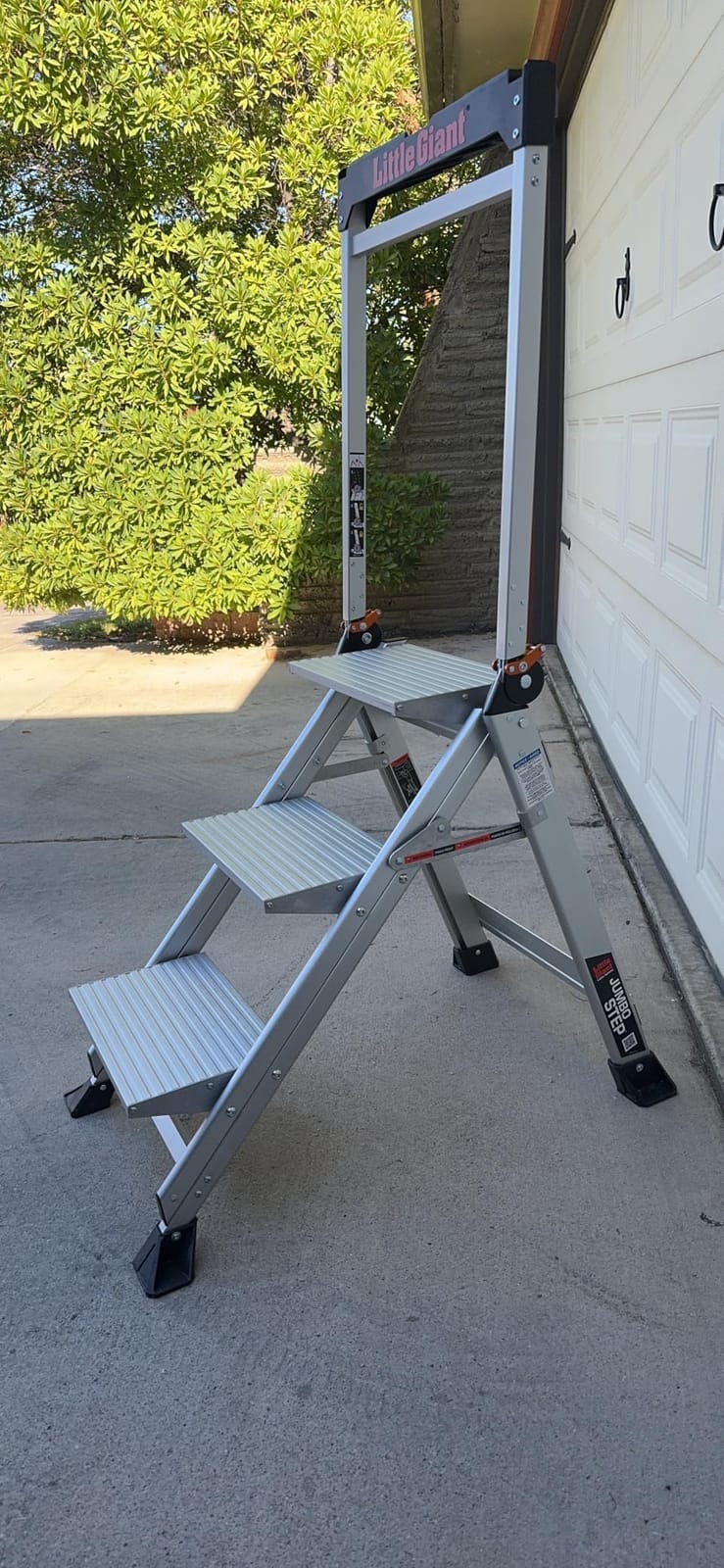 Little Giant Jumbo Step 3-Step Foldable 2.2 ft Aluminum Stool, 11903 | Foldable Aluminum Step Stool, Extra-Wide Stair-Like Treads, Rotating Handrail, Tool Tray, 375 lbs. Weight Capacity customer photo 1