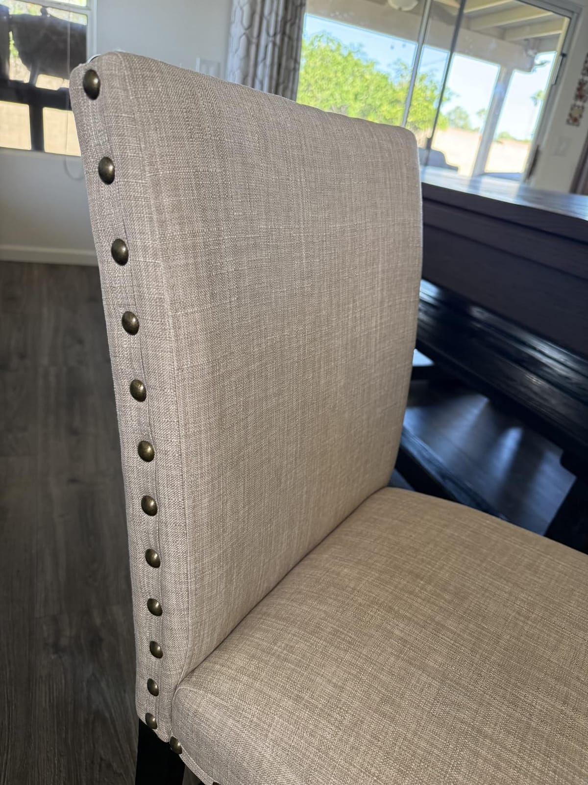 Biony Tan Fabric Counter Height Stools with Nailhead Trim, Set of 2 customer photo 2