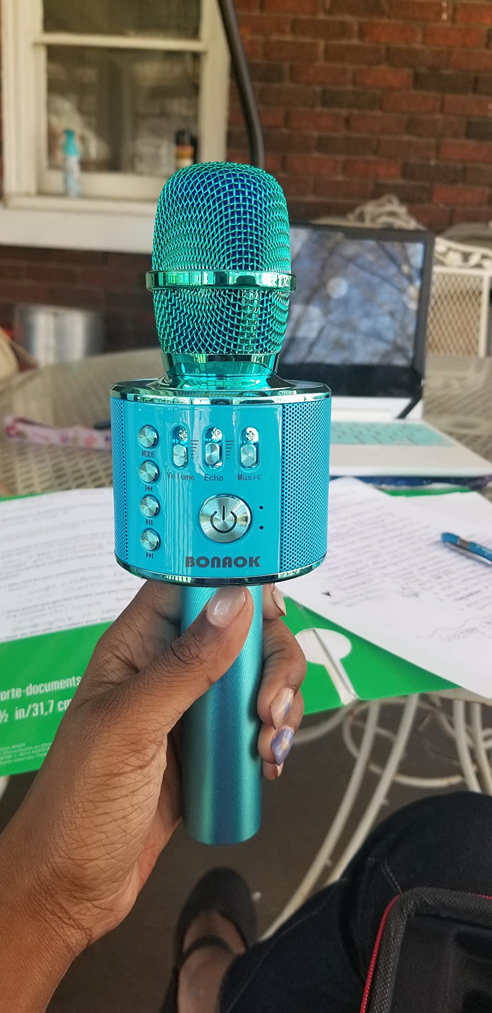 BONAOK Wireless Bluetooth Karaoke Microphone,3-in-1 Portable Handheld Karaoke Mic Speaker Machine Home Party Birthday for All Smartphones PC(Q37 Rose Gold) | Bluetooth 5.0, Echo Mode,Built-in Speaker, SD Card, for iPhone iPad, Handheld,Home Karaoke,Party,Gifts customer photo 2