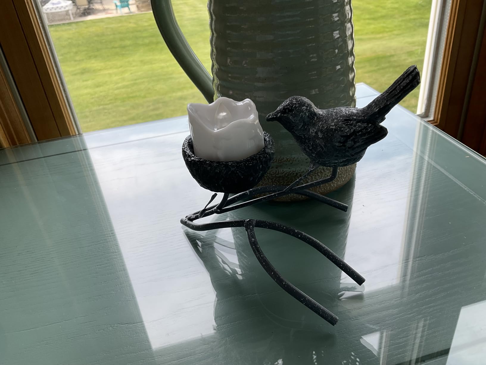 Marbrasse Votive Candle Holders, Vintage Home Decor Centerpiece, Iron Branches, Resin Bird and Nest, Tabletop Decorative TeaLight Candle Stands,Creative Artwork (Grey Black) customer photo 2