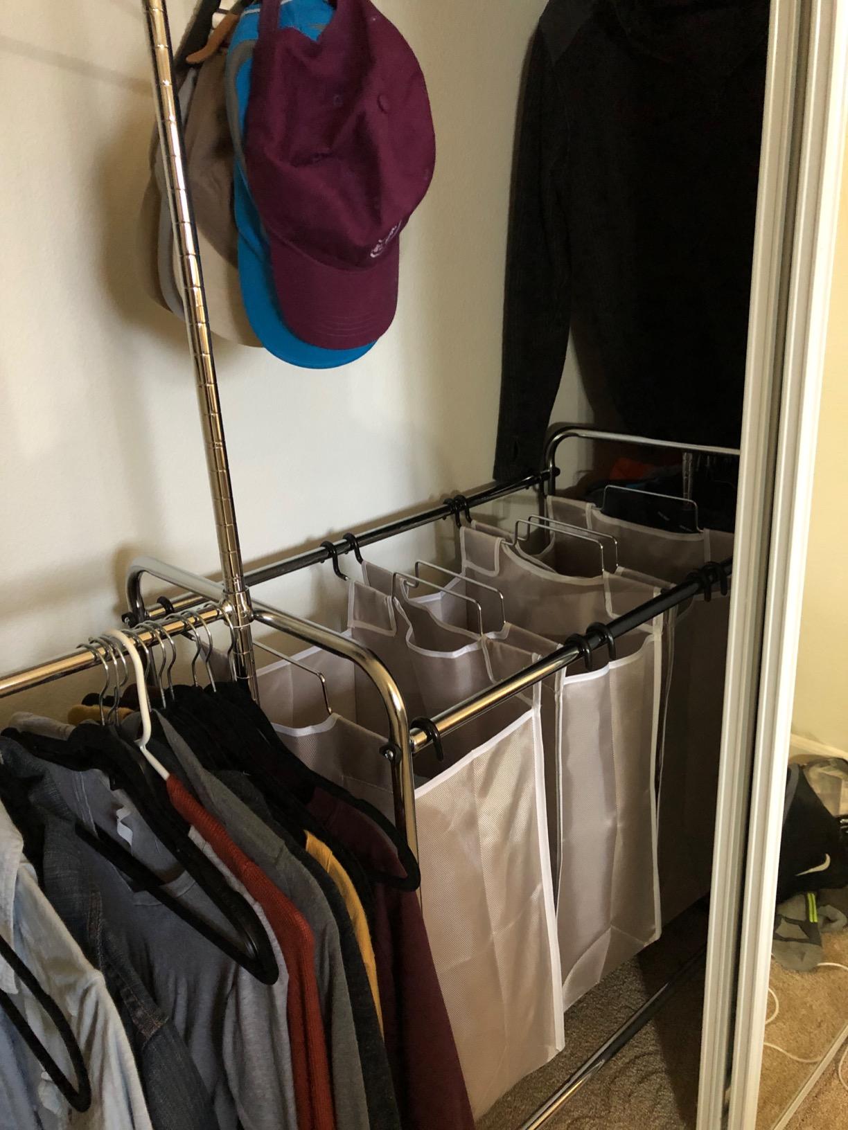 Amazon Basics 3-Bag Laundry Sorter with Removable Bags, Metal Frame, Washable, Locking Wheels, Gray customer photo 1