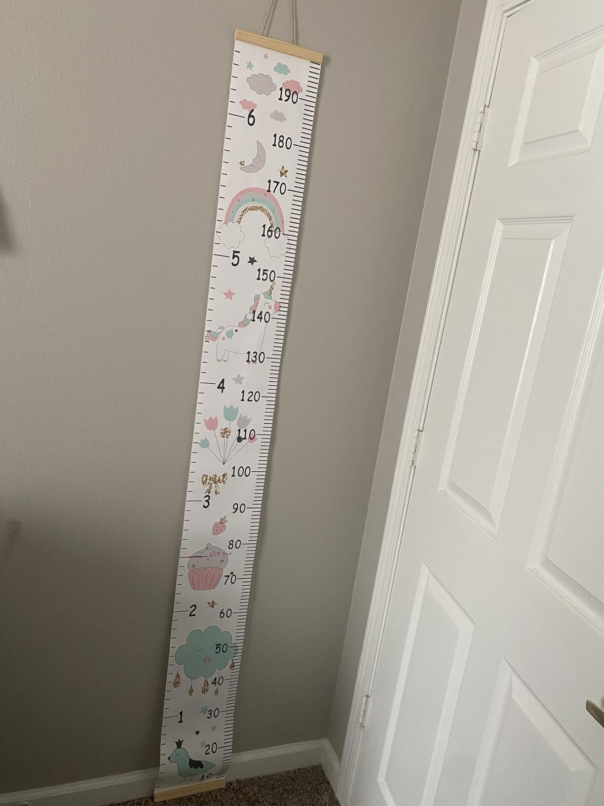 Kids Growth Chart, Wood Frame Fabric Canvas Height Measurement Ruler from Baby to Adult for Child's Room Decoration 7.9 x 79in (7.9 x 79in, White & Black) customer photo 2