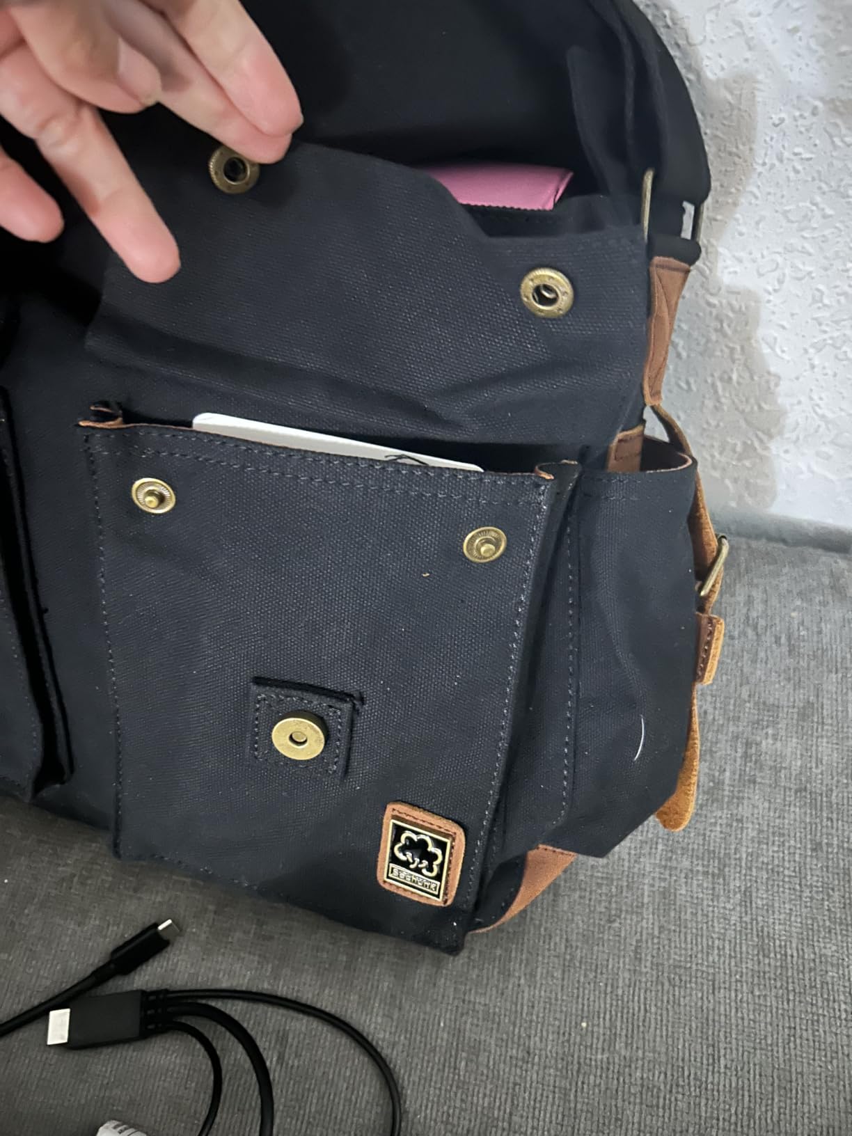 Sechunk Vintage Military Leather Canvas Laptop Bag Messenger Bags Medium customer photo 1