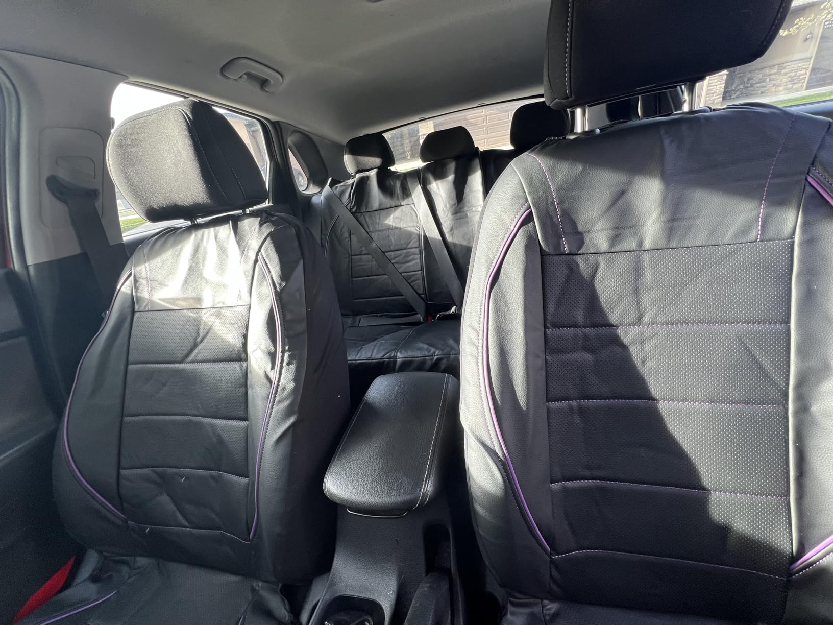 CAR PASS Universal FIT Piping Leather Car Seat Cover, for SUVs, Van, Trucks, Airbag Compatible, Inside Zipper Design and Reserved Opening Holes (Full Set, Black and Red) customer photo 1