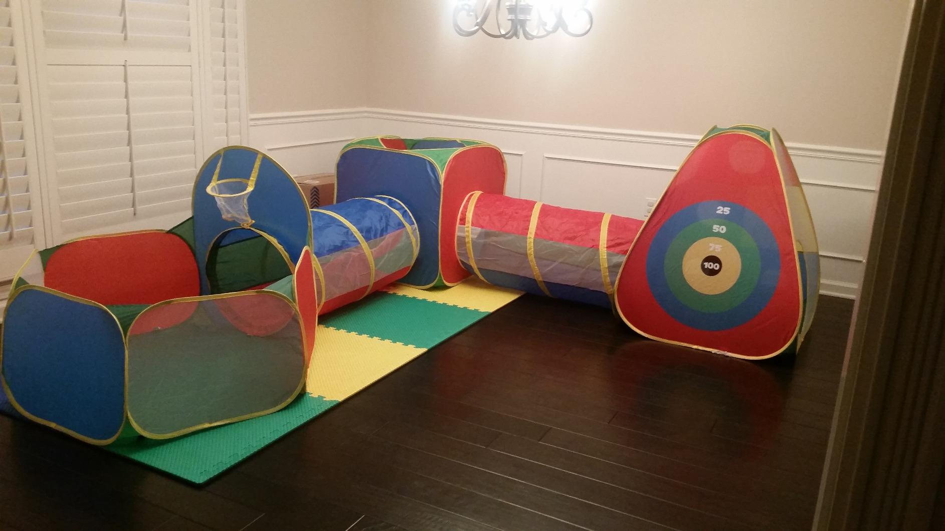 Hide N Side 5pc Kids Ball Pit Tents and Tunnels, Toddler Jungle Gym Play Tent with Play Crawl Tunnel Toy, for Boys Babies Infants Children, Indoor Outdoor Gift, Target Game w/ 4 Dart Balls customer photo 1