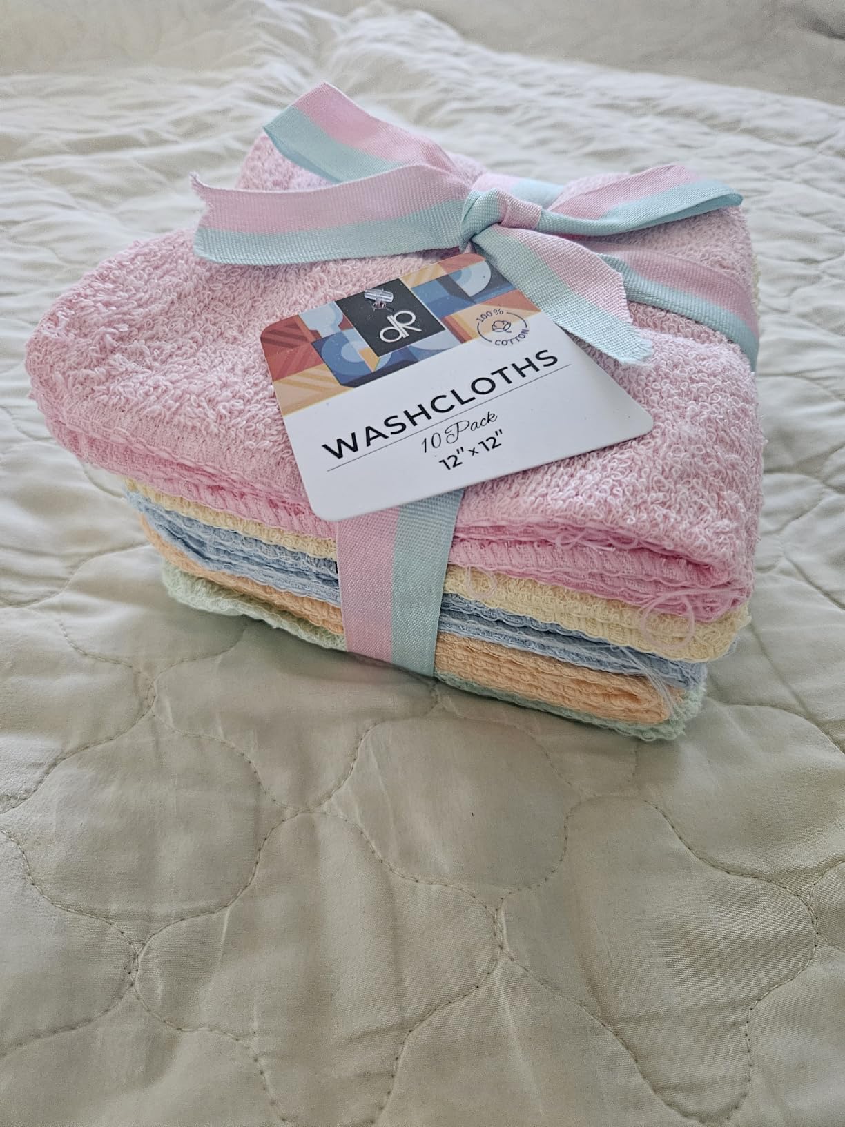 DecorRack 10 Pack 100% Cotton Wash Cloth, Luxurious Soft, 12 x 12 inch Ultra Absorbent, Machine Washable Washcloths, Assorted Colors (10 Pack) customer photo 2