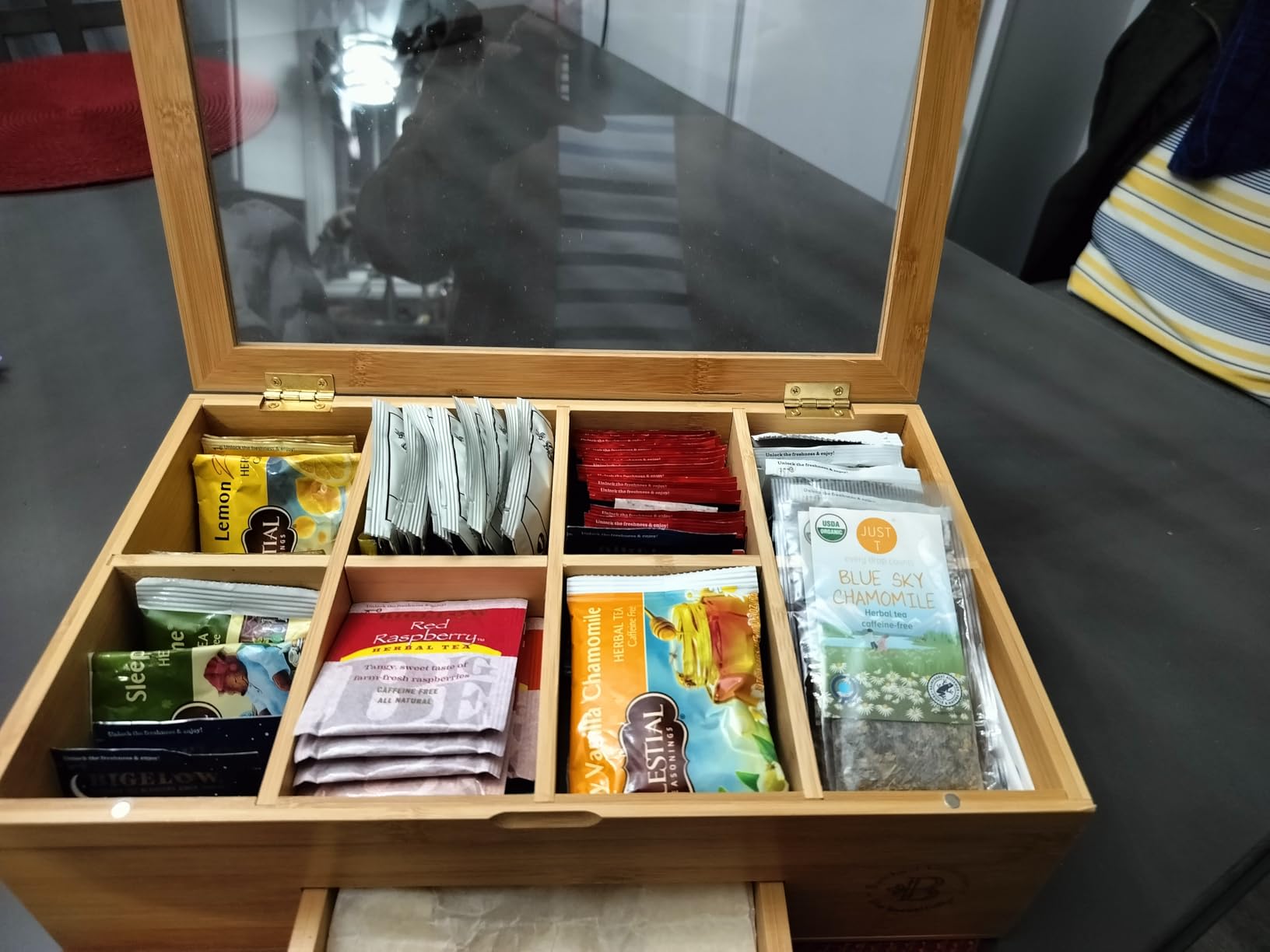 Tea Bag Organizer Box 8-Compartment Tea Storage Holder, Bamboo customer photo 1