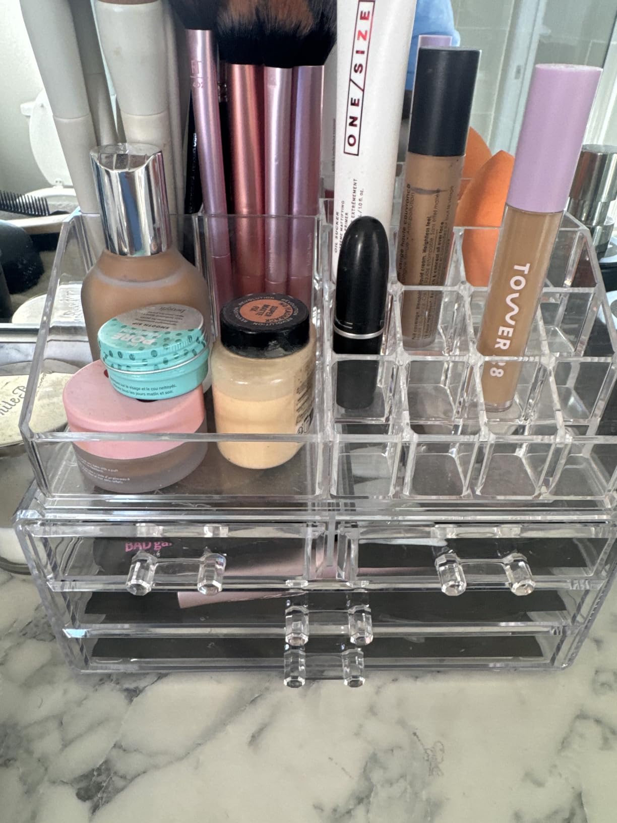 Masirs Clear Makeup Organizer with 4 Drawers 16 Compartments, Countertop customer photo 2