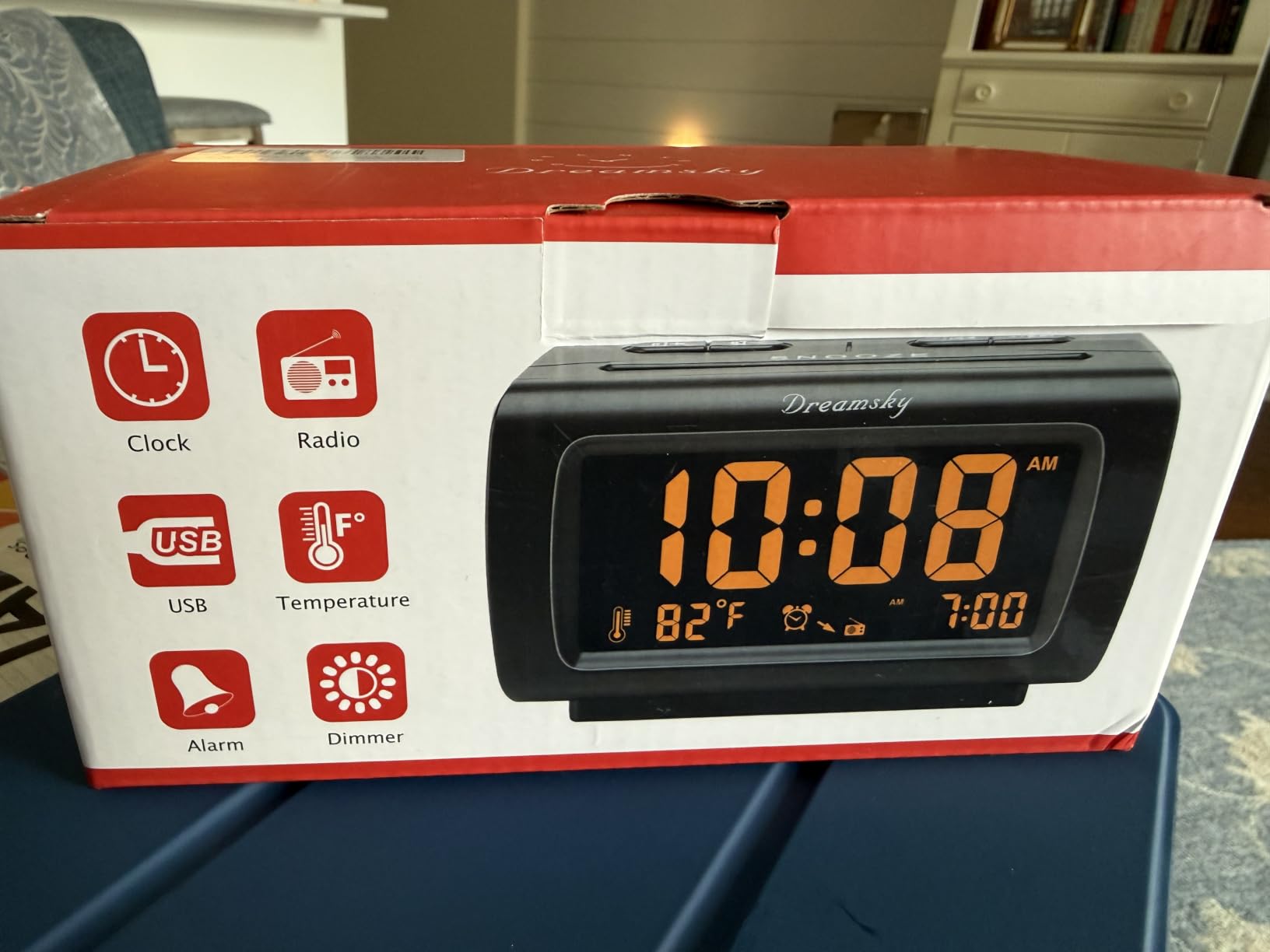 DreamSky Alarm Clock Radio for Bedrooms with Battery Backup | Large Numbers with Dimmer Wheel, USB Port, Bedside Digital FM Radio with Sleep Timer, Temperature, Adjustable Volume, Snooze customer photo 1